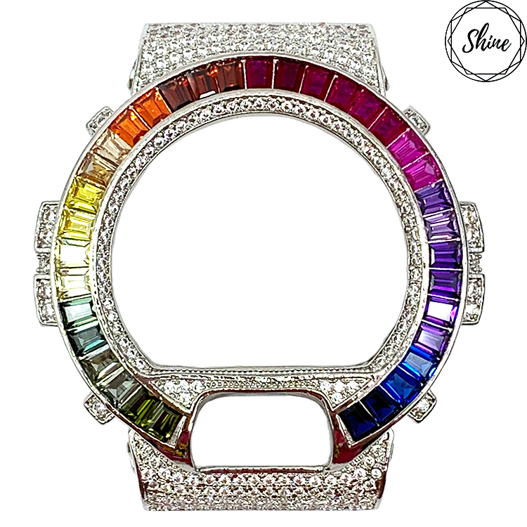 客製 DW-6900 銀X白石彩虹閃石金屬錶殼