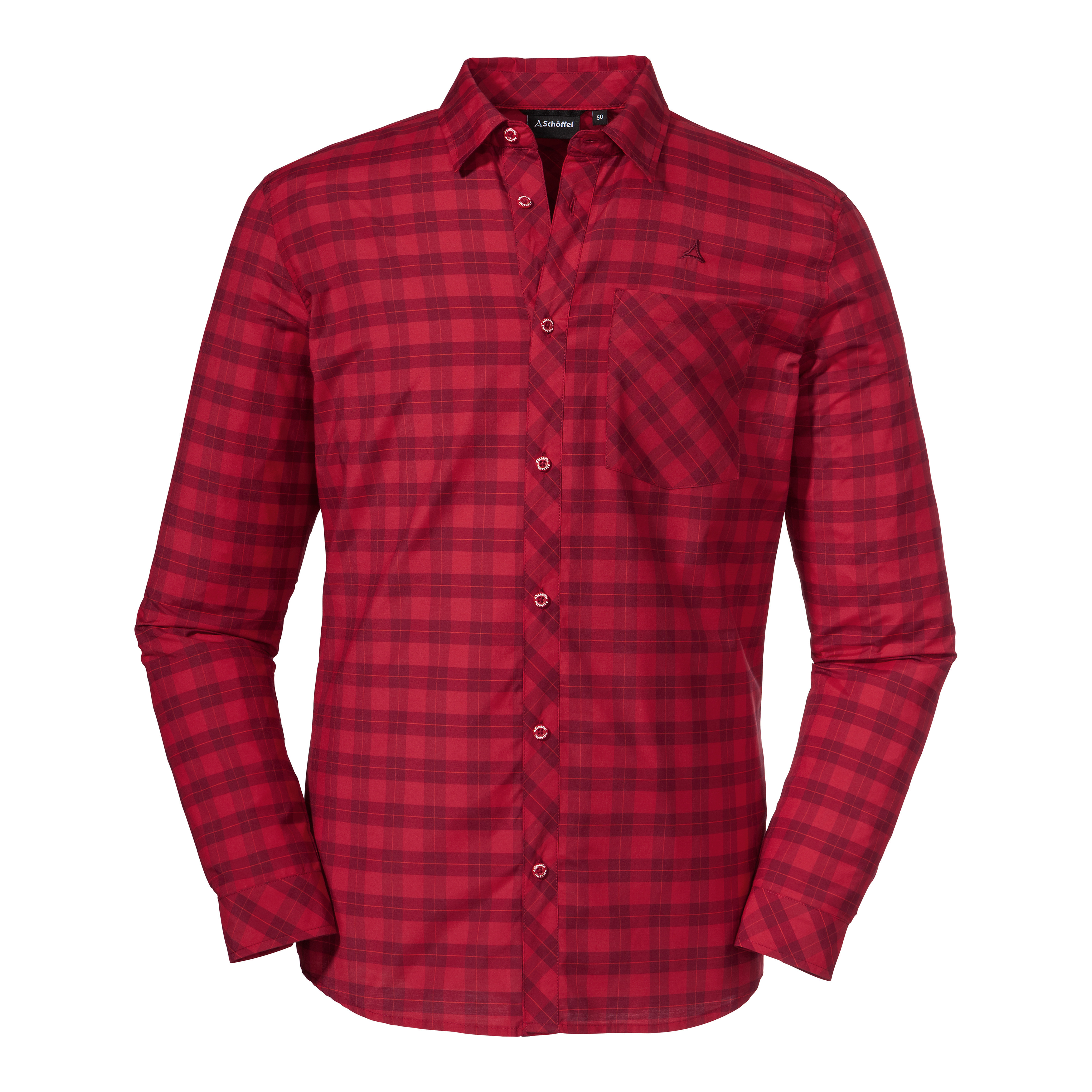 【Schoffel】男排汗抗UV長袖格子襯衫 / 0SL20-23017-紅格紋