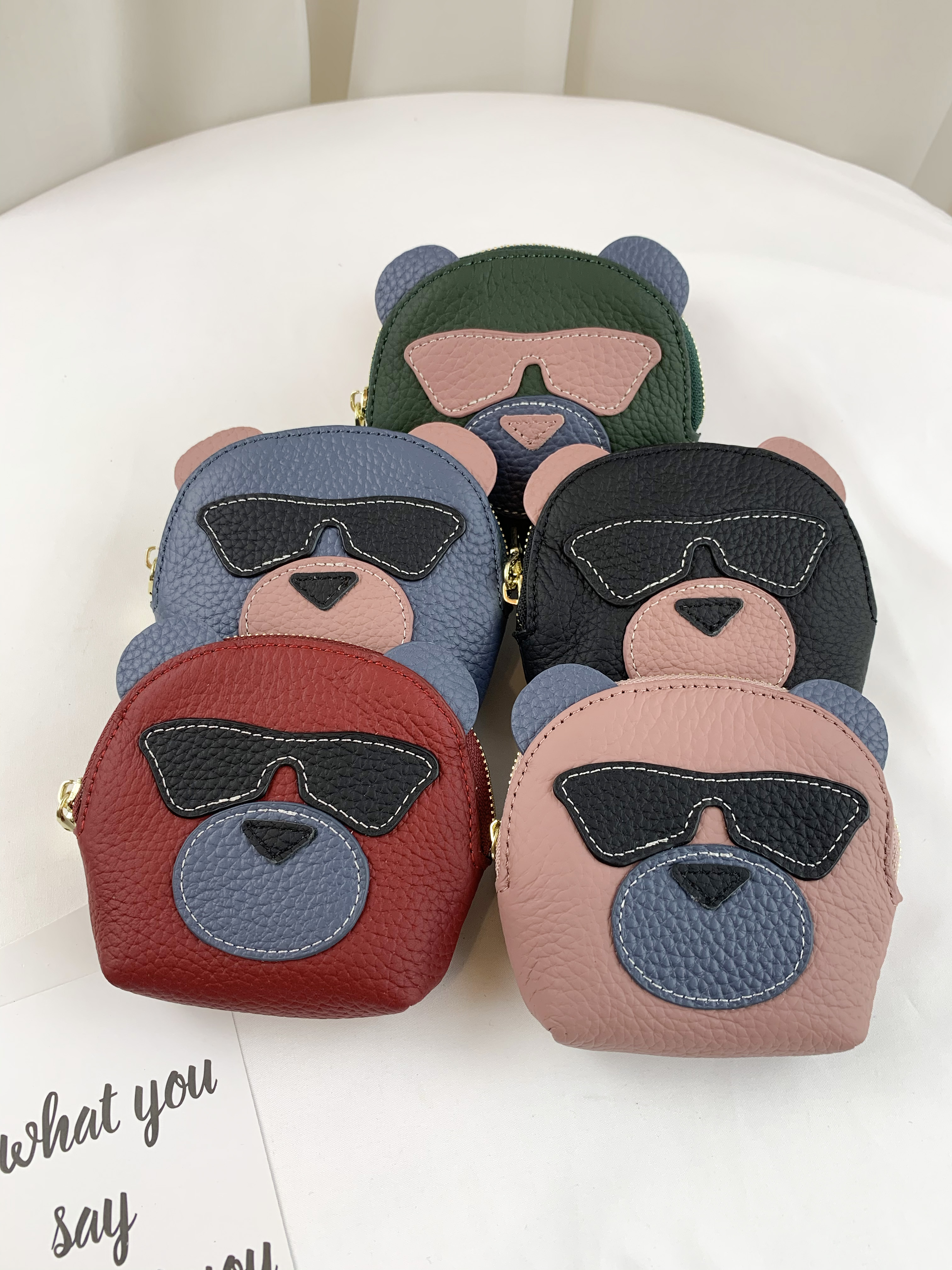 韓國墨鏡小熊 真皮零錢包 #2206