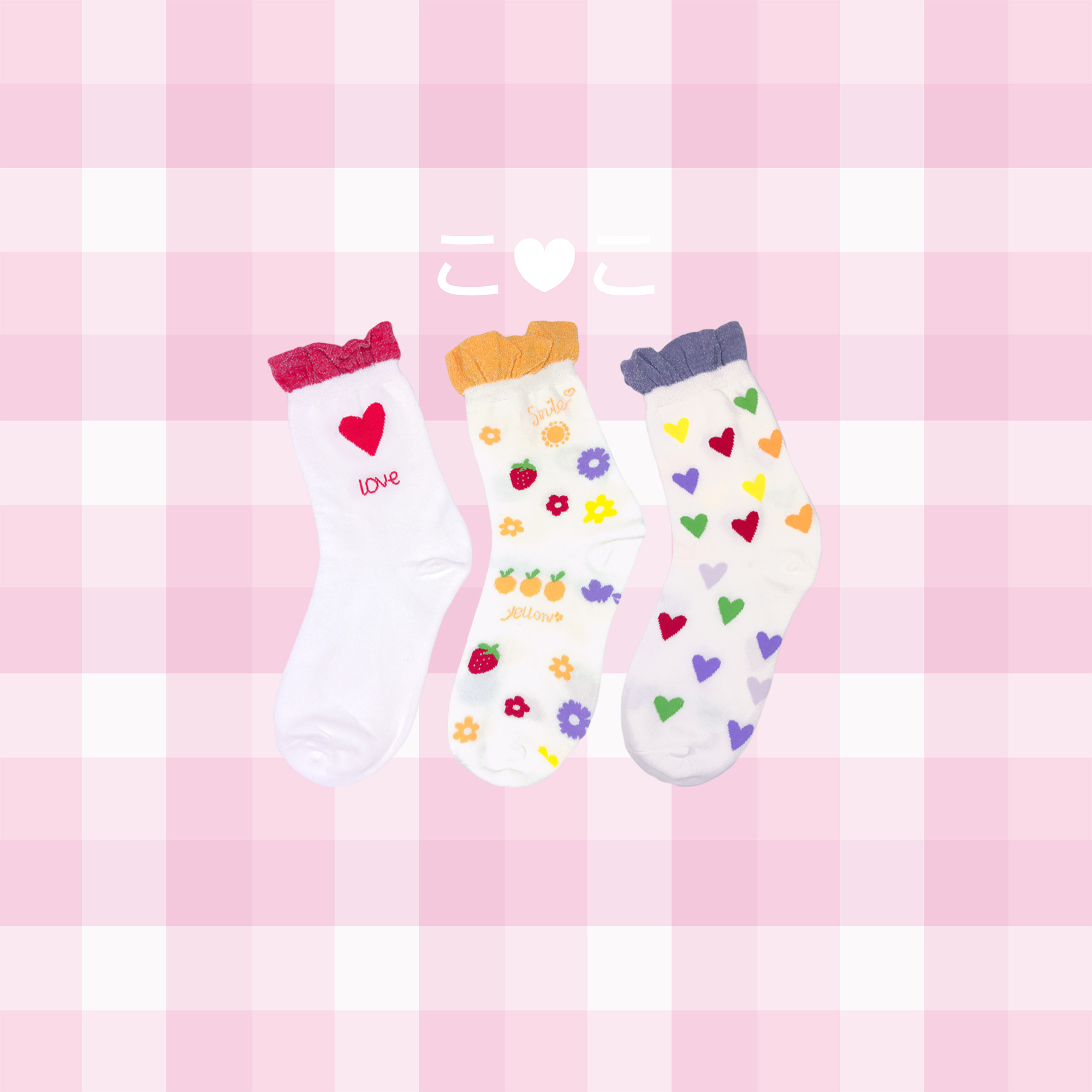 金蔥邊白底可愛造型襪子