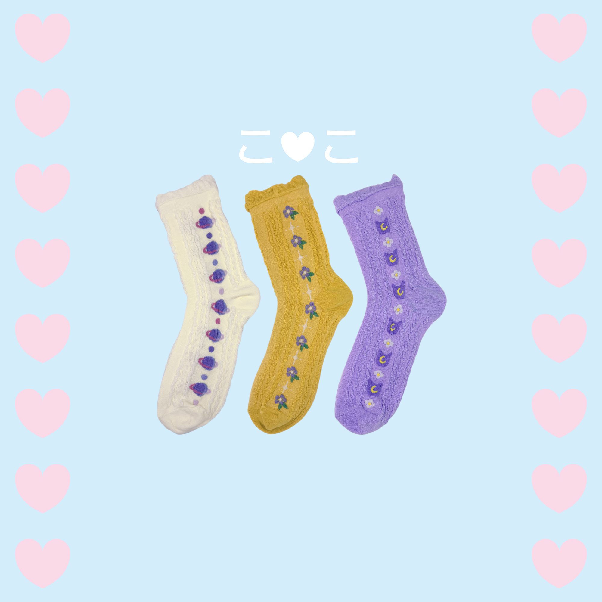 星球花花貓泡泡造型長襪子