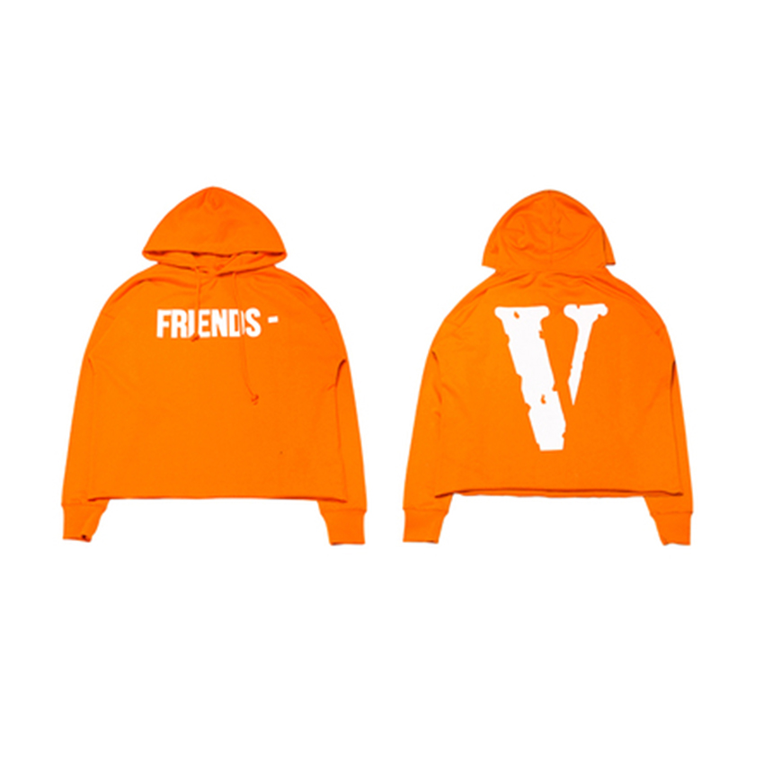 VLONE FRIENDS 橘白 Logo下擺破壞 帽T