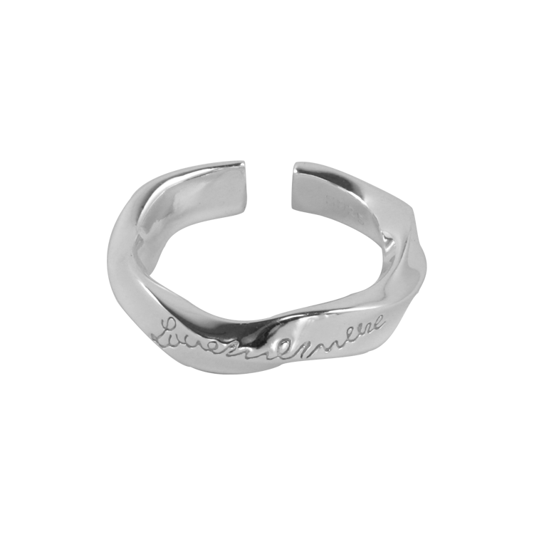 純銀戒指，女士戒指 扭曲波浪紋；love me more 更愛我（0728銀色）