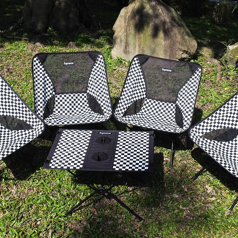 【車庫服飾】 HELINOX X SUPREME 極稀有 格紋 格子 登山露營椅 折疊桌 四張椅+一張桌組