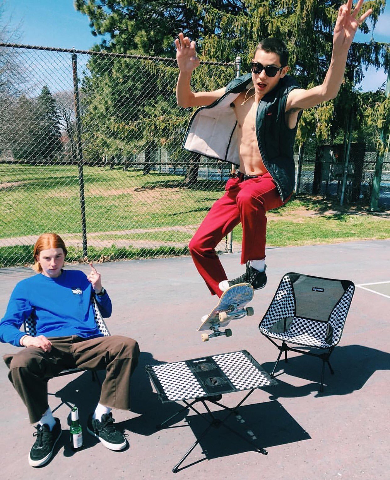 【車庫服飾】 HELINOX X SUPREME 極稀有 格紋 格子 登山露營椅 折疊桌 四張椅+一張桌組