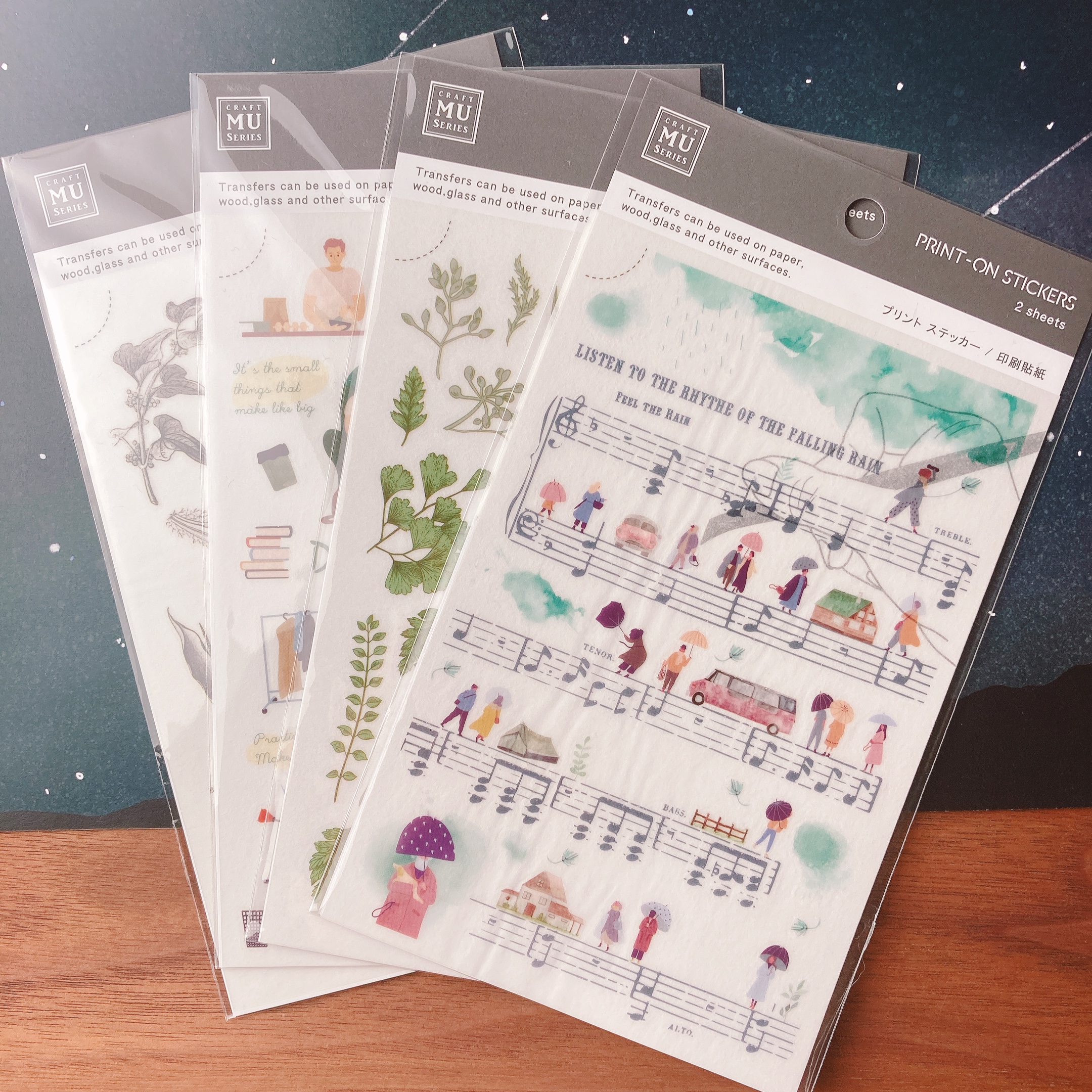 MU|轉印貼紙 蕨葉050/人物080/星球026/樂譜078/花束140