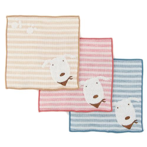 日本今治xSelbie Pon白犬 絨毛拼紗巾雙面小方巾 (米色) 15x15 (日本製)