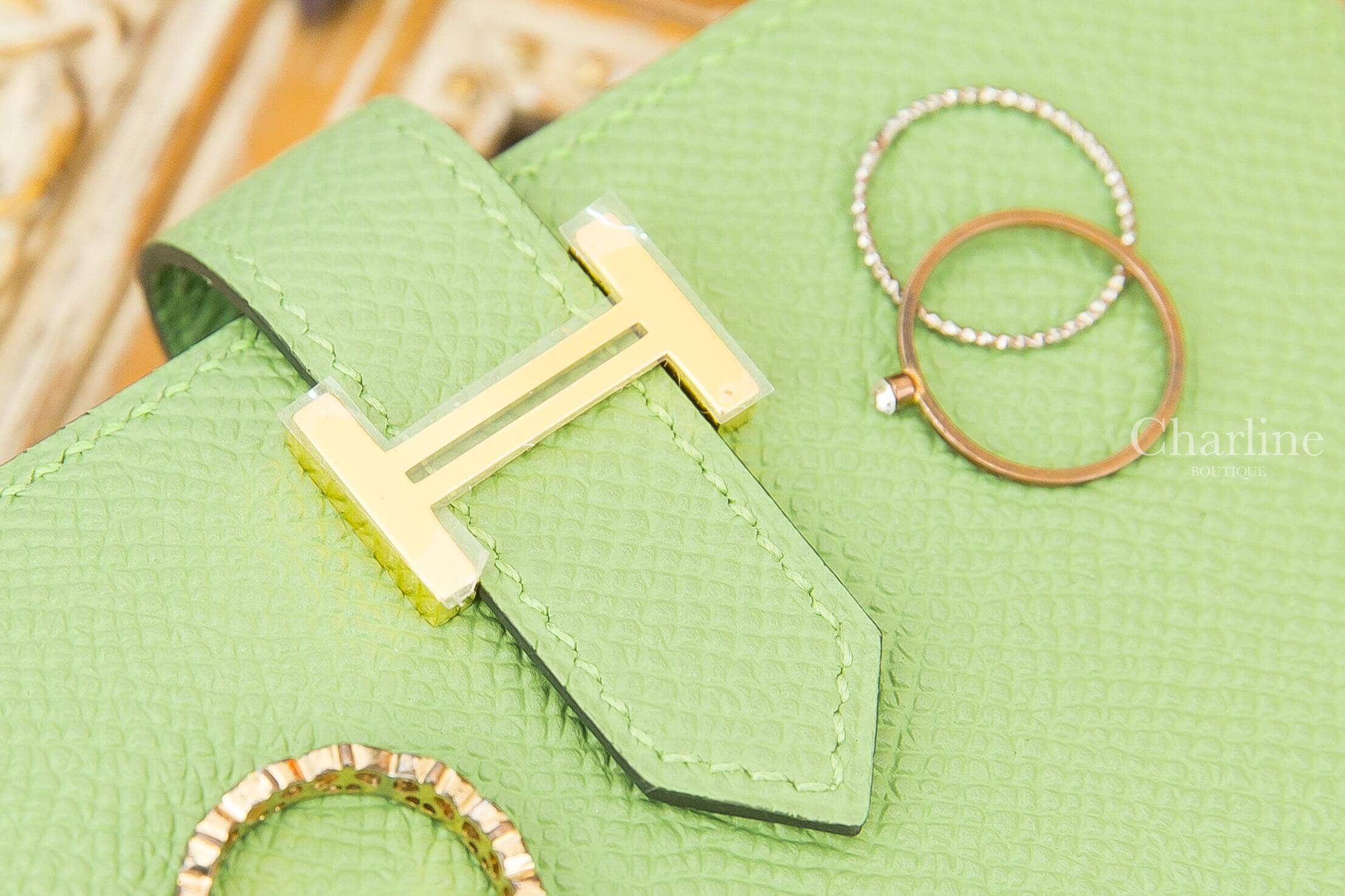 Hermès Bearn Compact Wallet 3I Vert Criquet Epsom 牛油果綠拼霧藜藍內裡金釦短夾