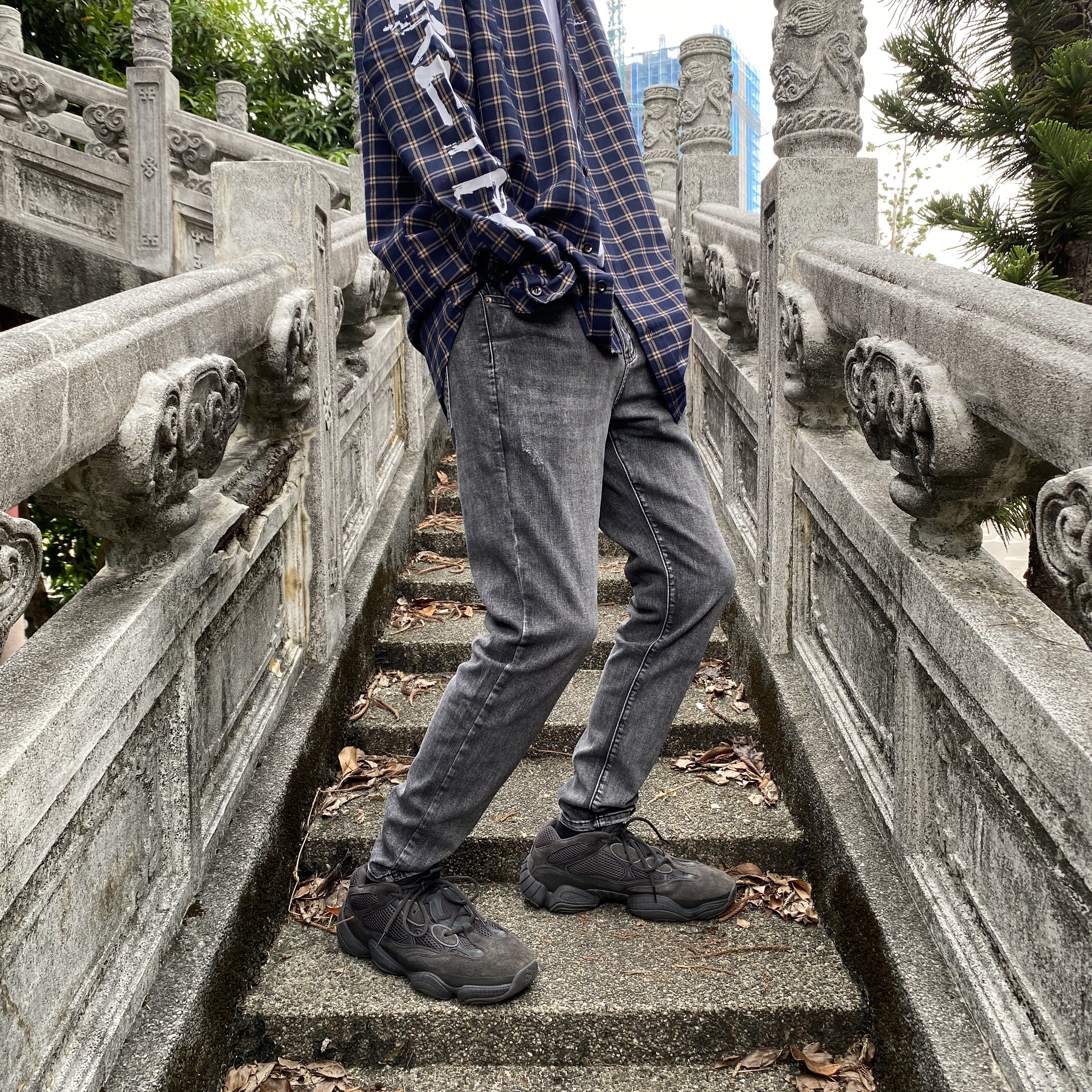 XCTRL 神之修身極彈牛仔褲-質感灰黑