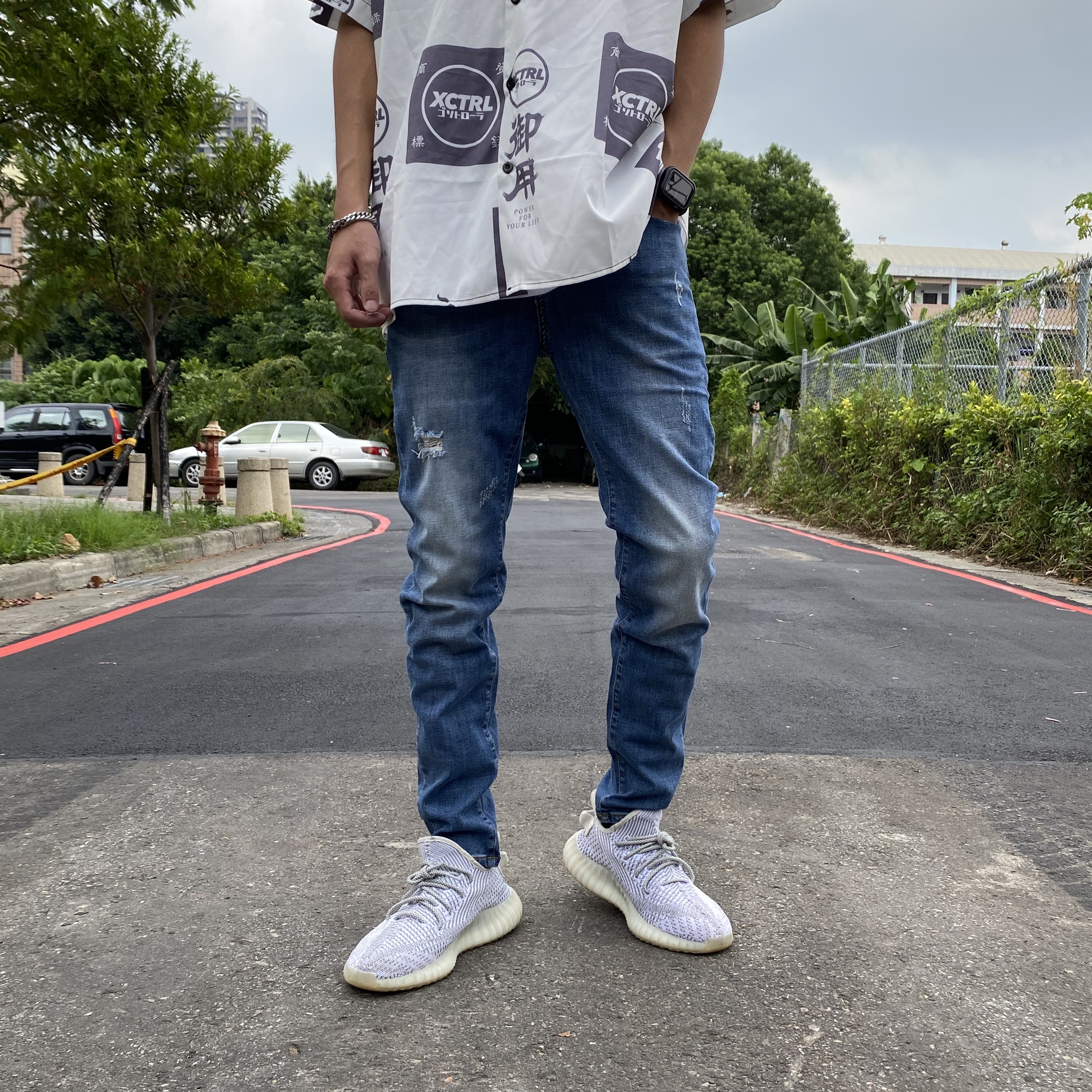 XCTRL 神之修身極彈牛仔褲-經典藍