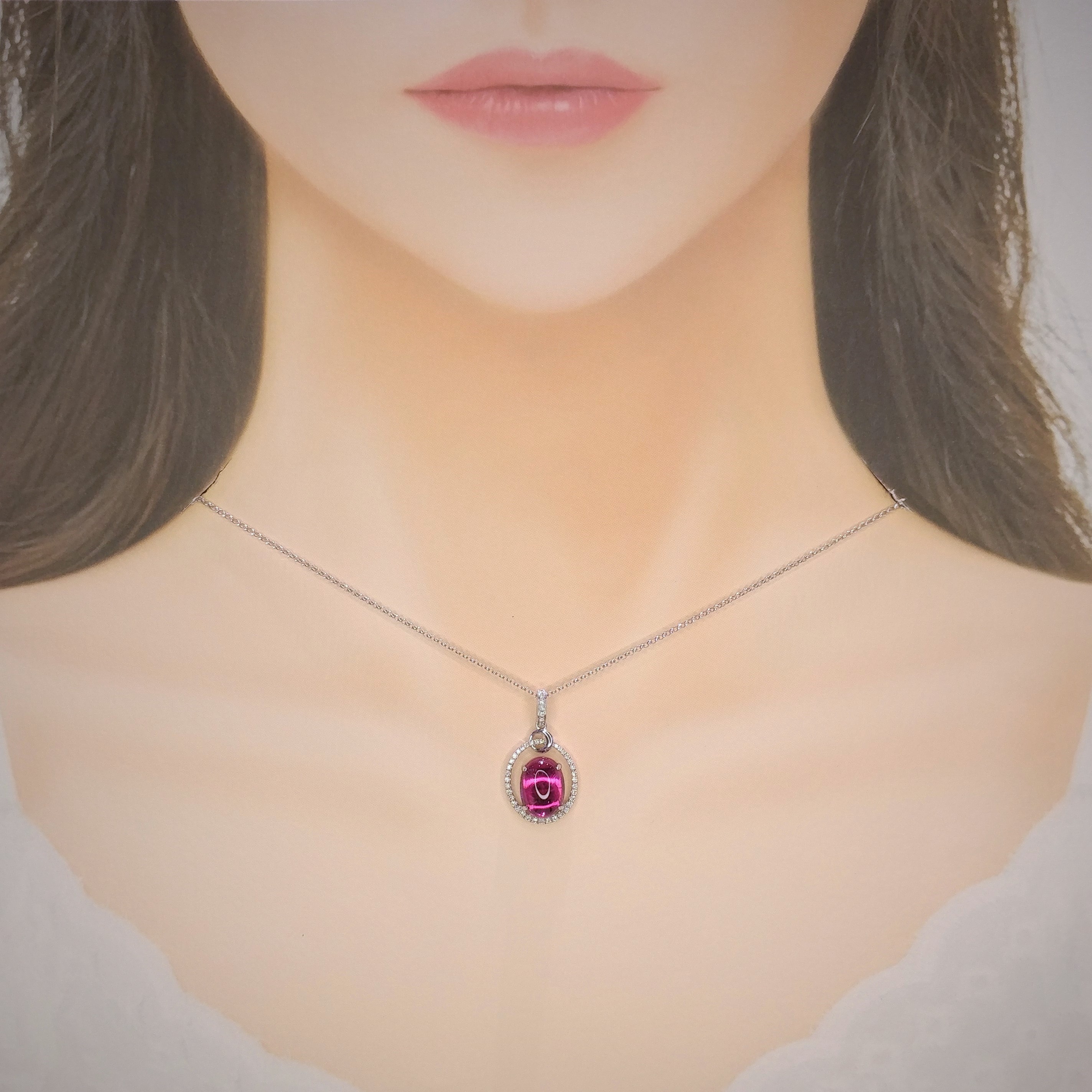 18K White Gold 4.82ct Rubellite and Diamond Pendent