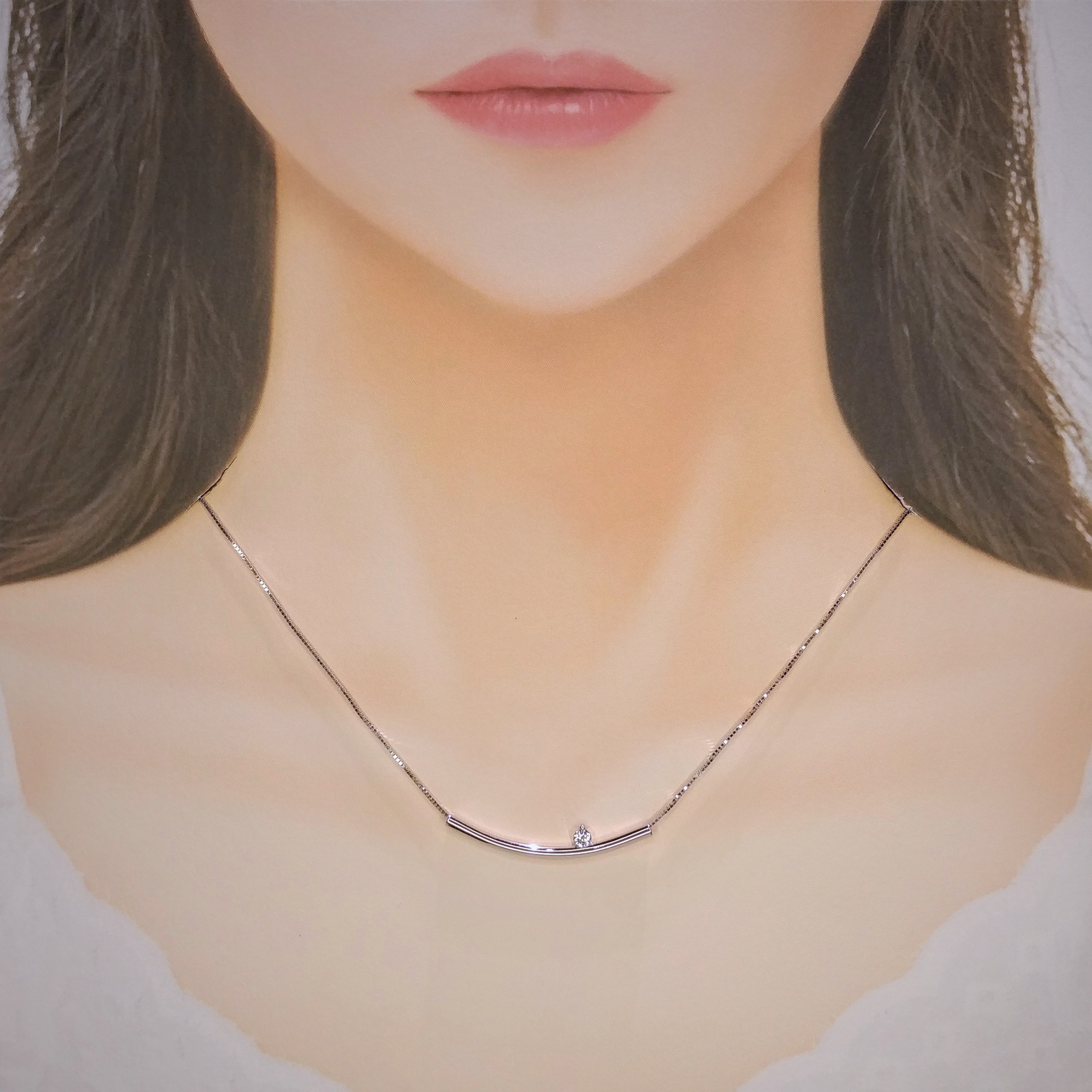 全新18K白金【單粒15份鑽石】頸鍊