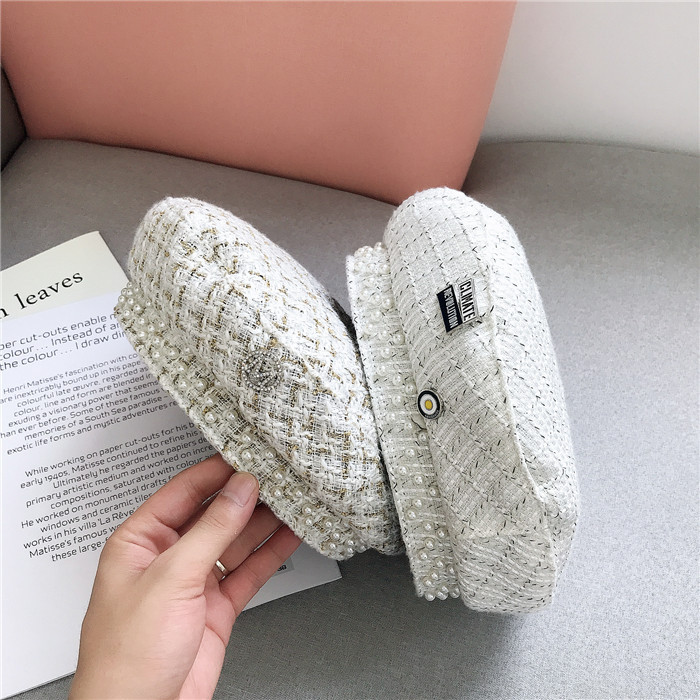 珍珠毛尼貝雷帽/ 畫家帽 (黑/白)