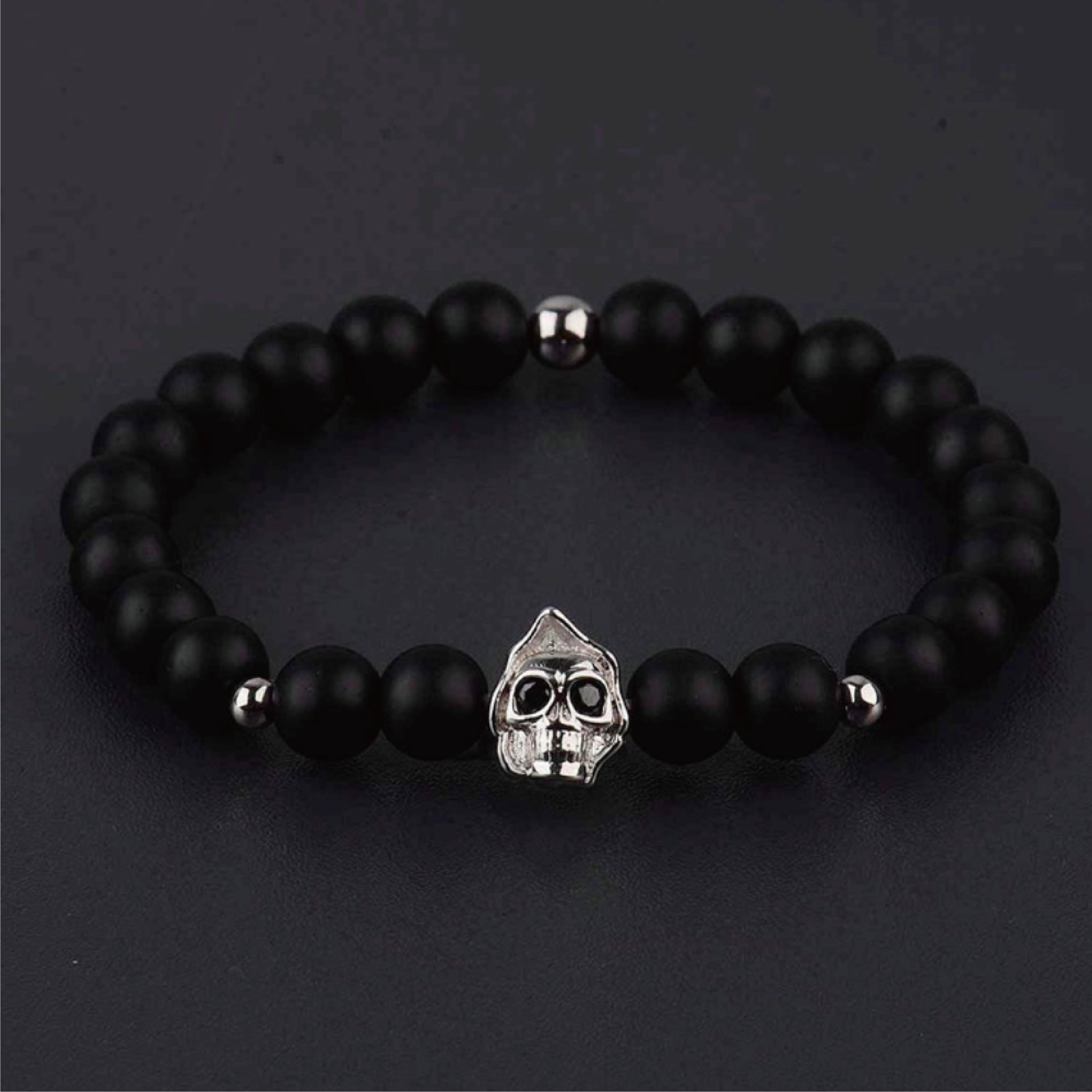 Brightside®－墨西哥瑪雅白銀骷髏 手工磨砂珠串珠手鍊 （附贈LOGO吊牌可拆裝）