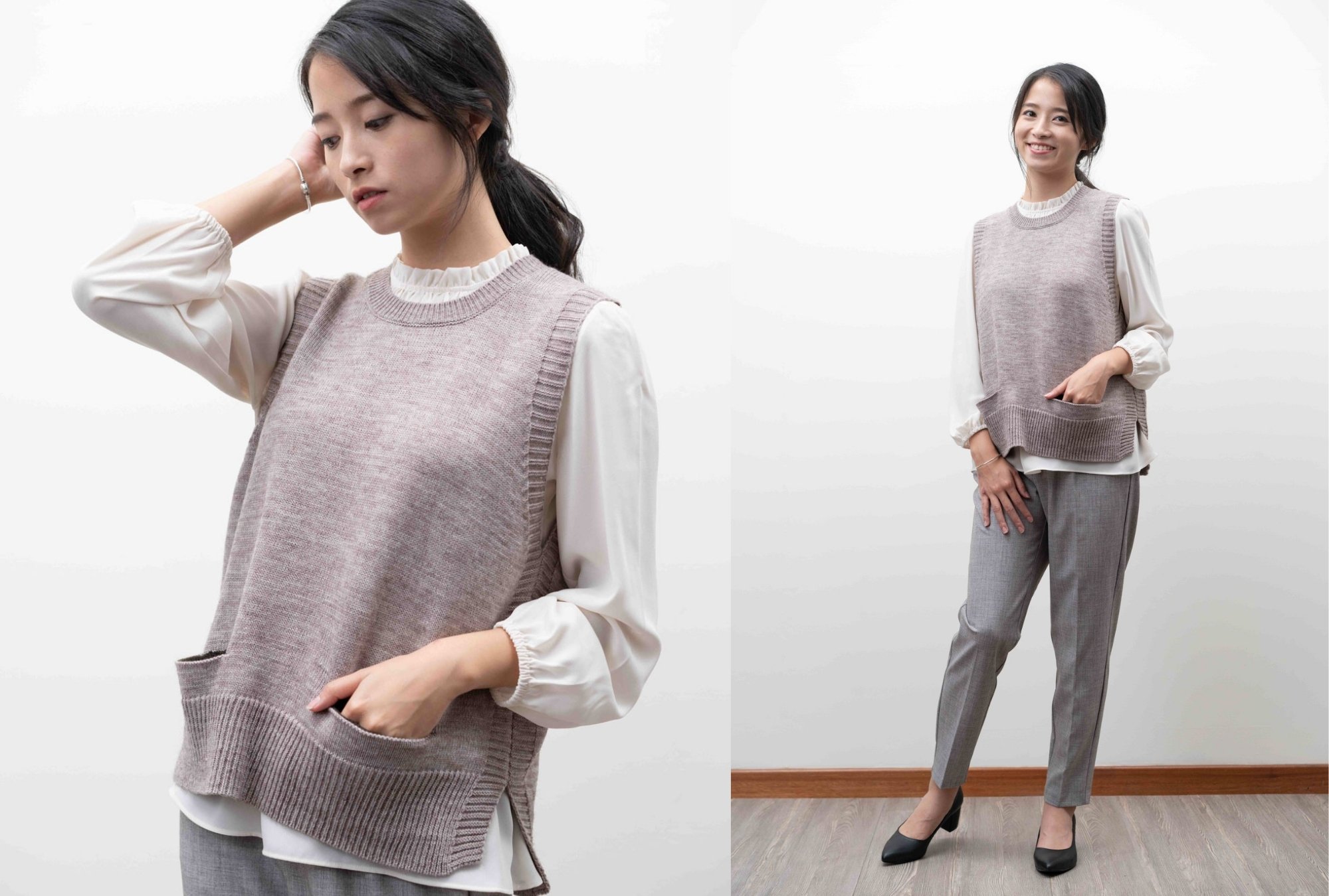 圓領雙口袋針織背心