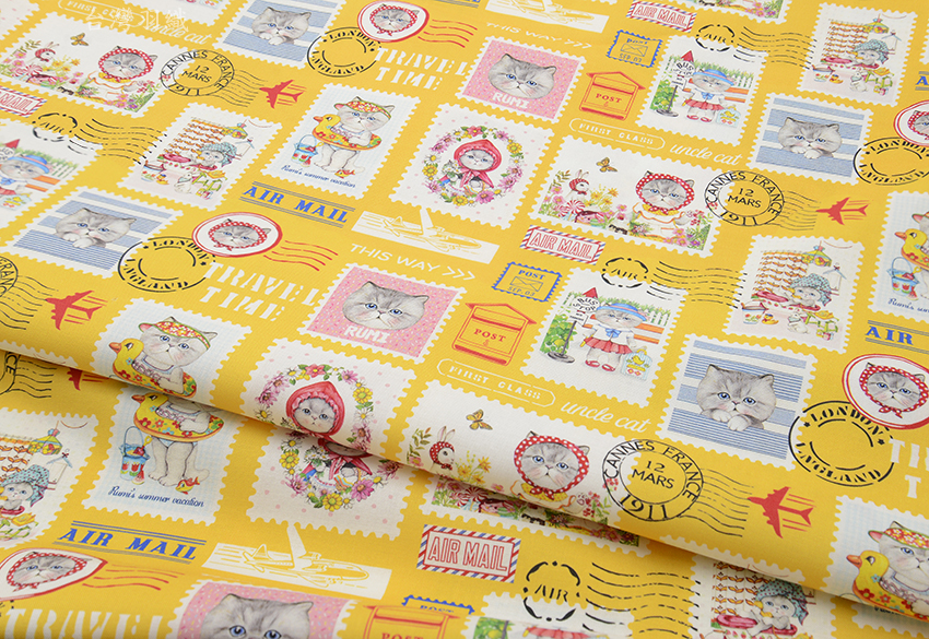 郵票風格可愛喵星人(一尺)【版權布】