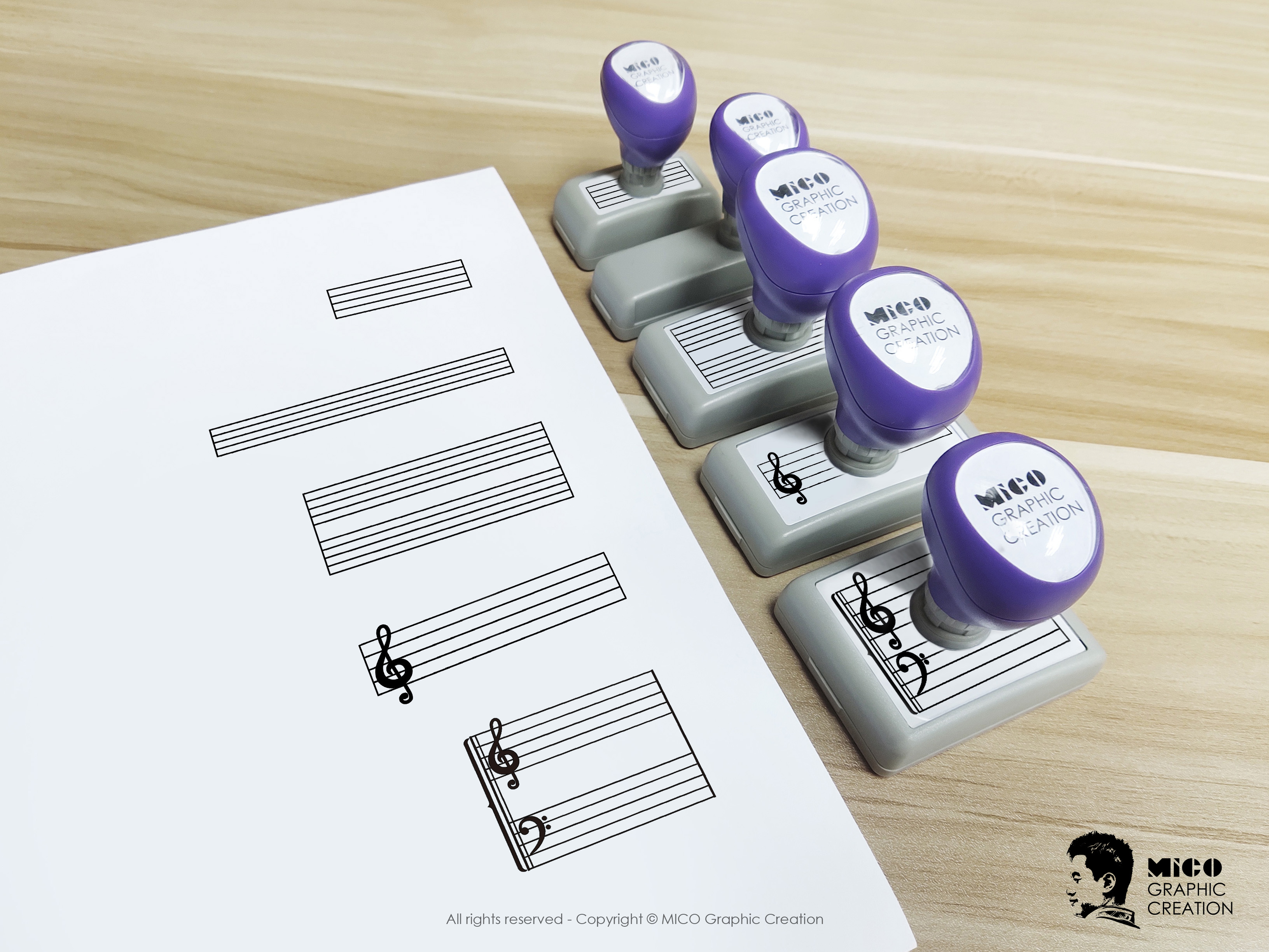 Blank staff music self ink stamp, 5 lines music staff