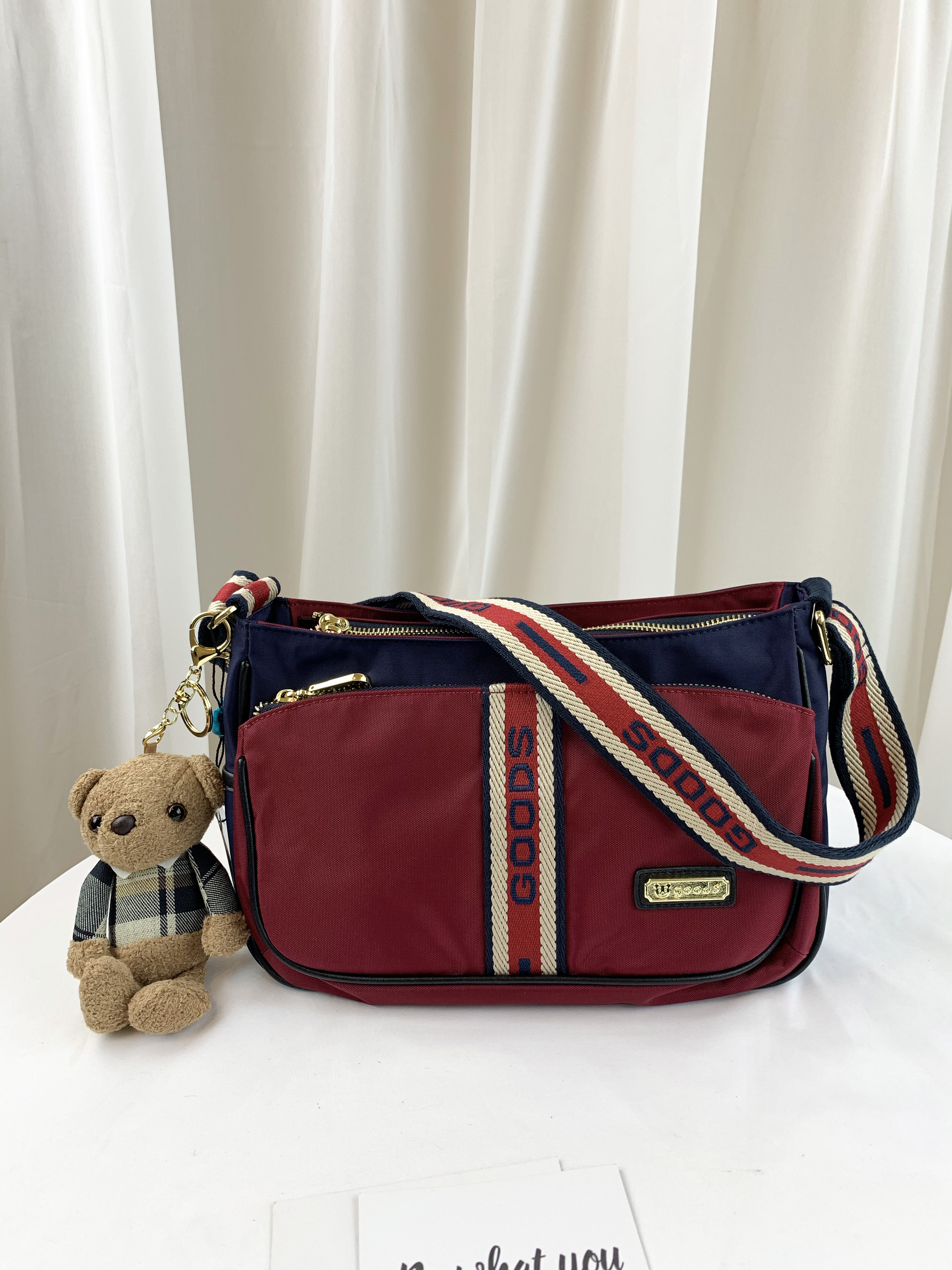 GOODS 織帶藍紅 尼龍防潑水側背包  #28069