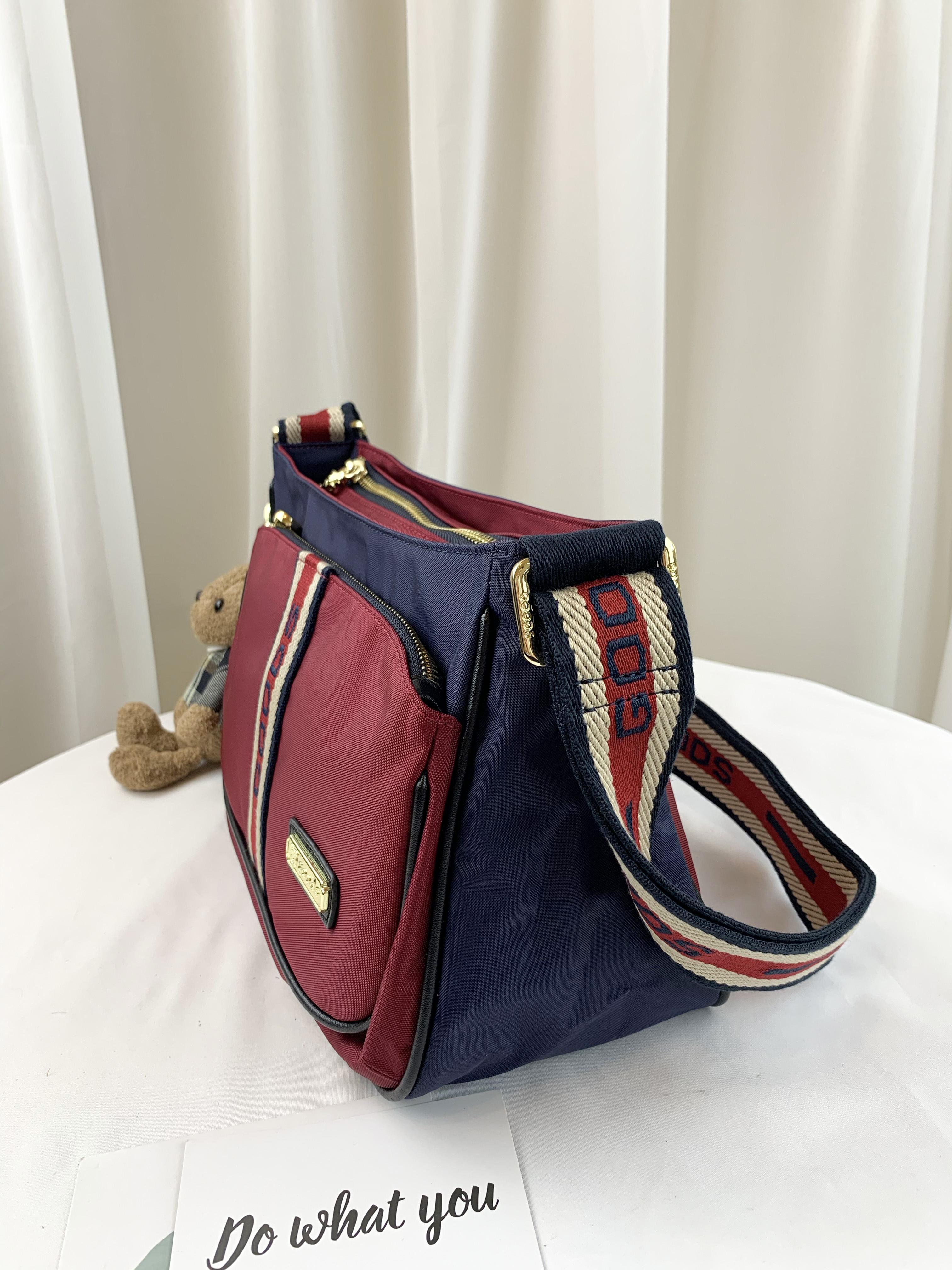 GOODS 織帶藍紅 尼龍防潑水側背包  #28069