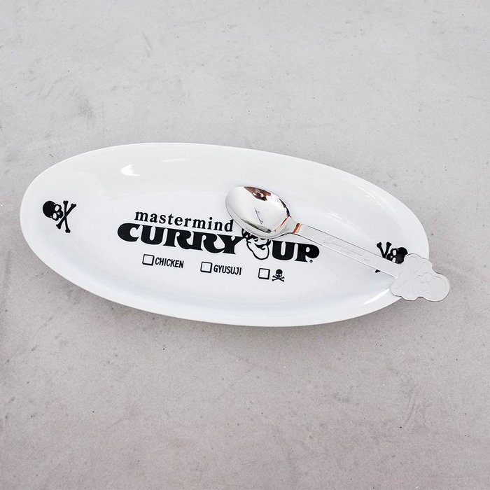 【車庫服飾】收藏品出售 MASTERMIND JAPAN MMJ X CURRY UP 骷髏陶瓷咖哩盤+湯匙組