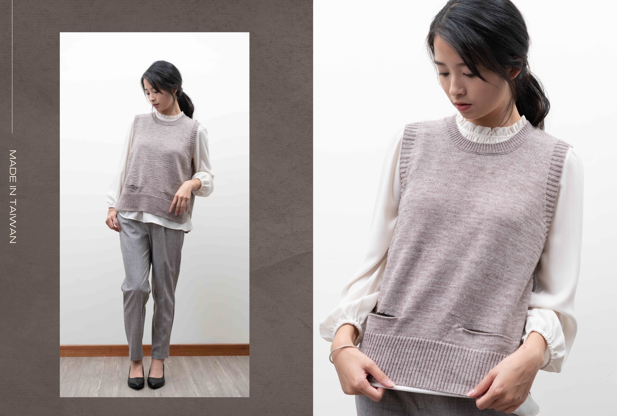 圓領雙口袋針織背心