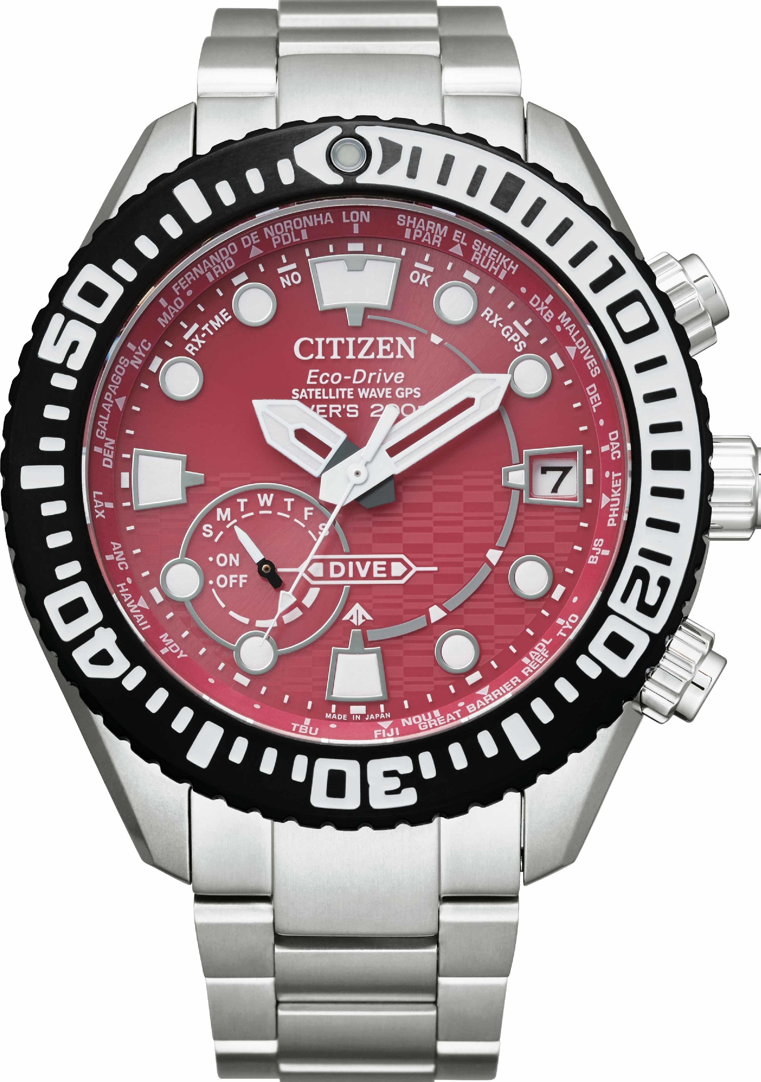 萬年鐘錶- Citizen 星辰錶光動能GPS衛星對時東京˙紅限量版專業潛水錶