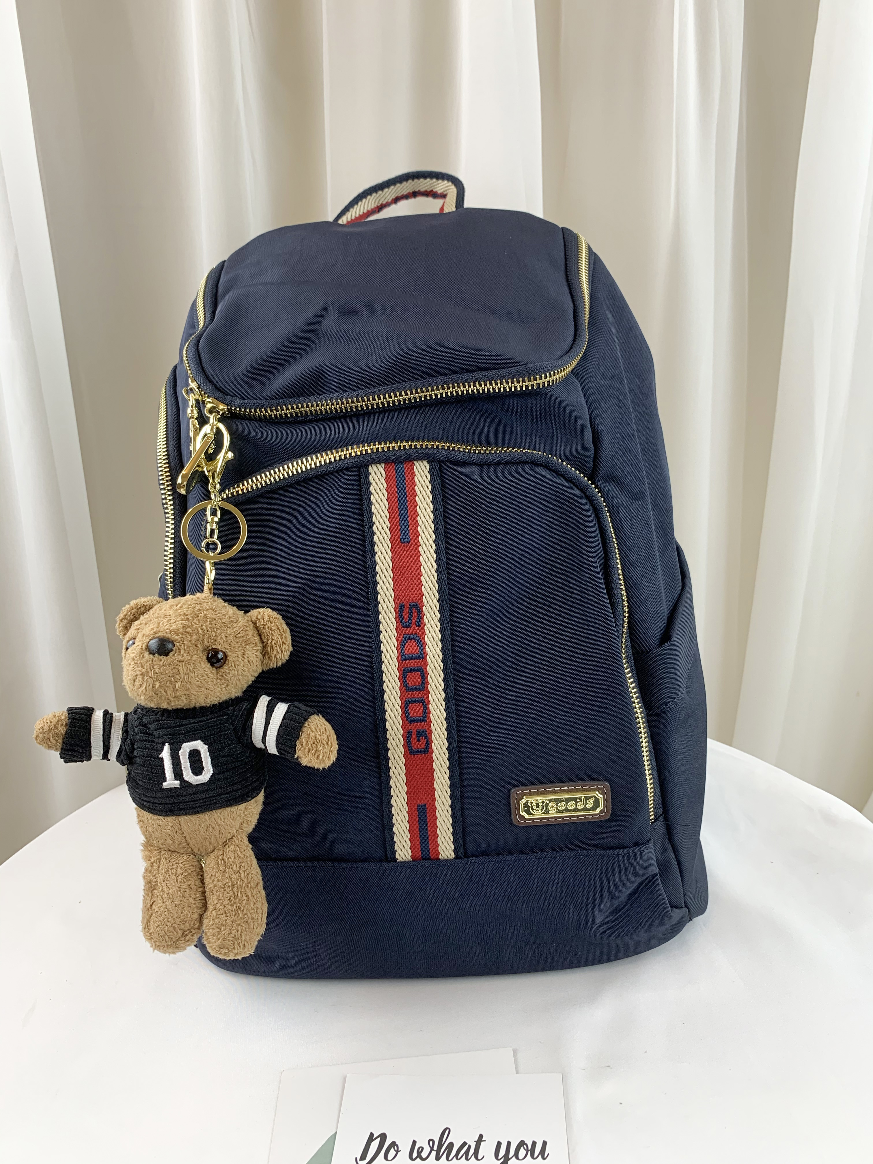 GOODS 織帶藍 運動風防潑水後背包 附小熊吊飾 #2709