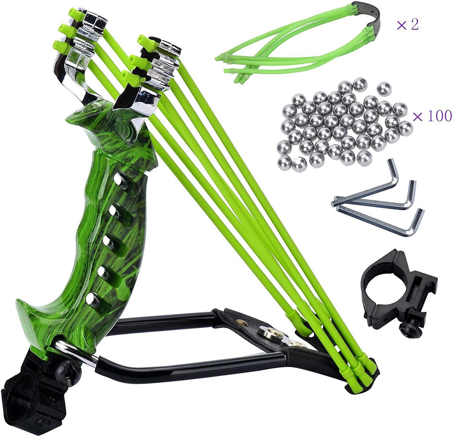 NOBONDO Strong Folding Wrist Rocket Slingshot - Heavy Duty Adjustable  Stainless Steel Wrist Brace Hunting Catapult with 2 Rubber Bands and 100  Ammo Balls