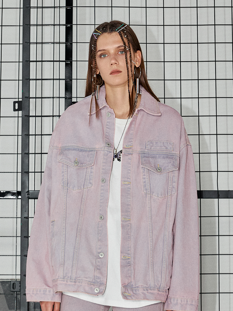 I DON‘T SMOKE 粉染色 粉紫 牛仔外套 DONSMOKE Don’t Smoke