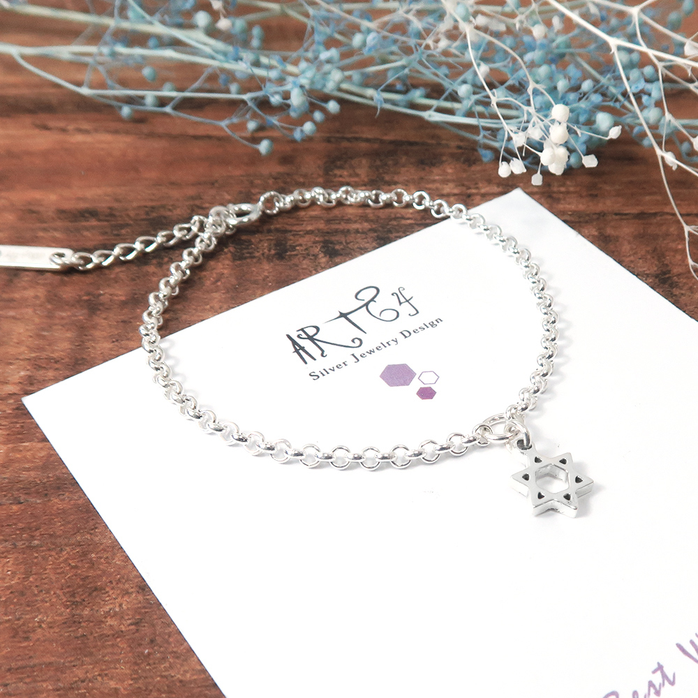 迷你六芒星手鍊 925純銀女生手鍊