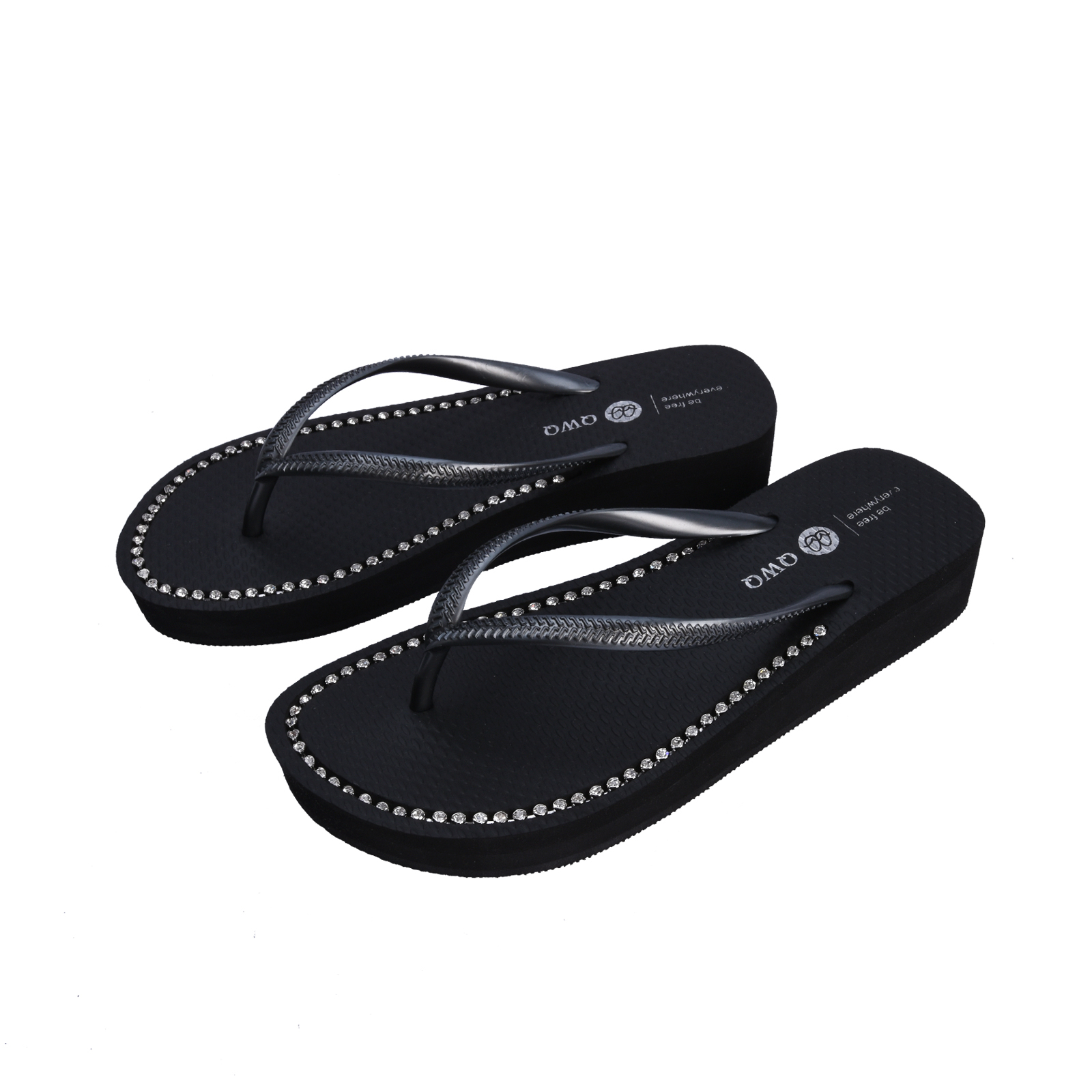 璀璨厚底拖鞋 女款6公分厚底 國際知名水鑽元素 曜石黑