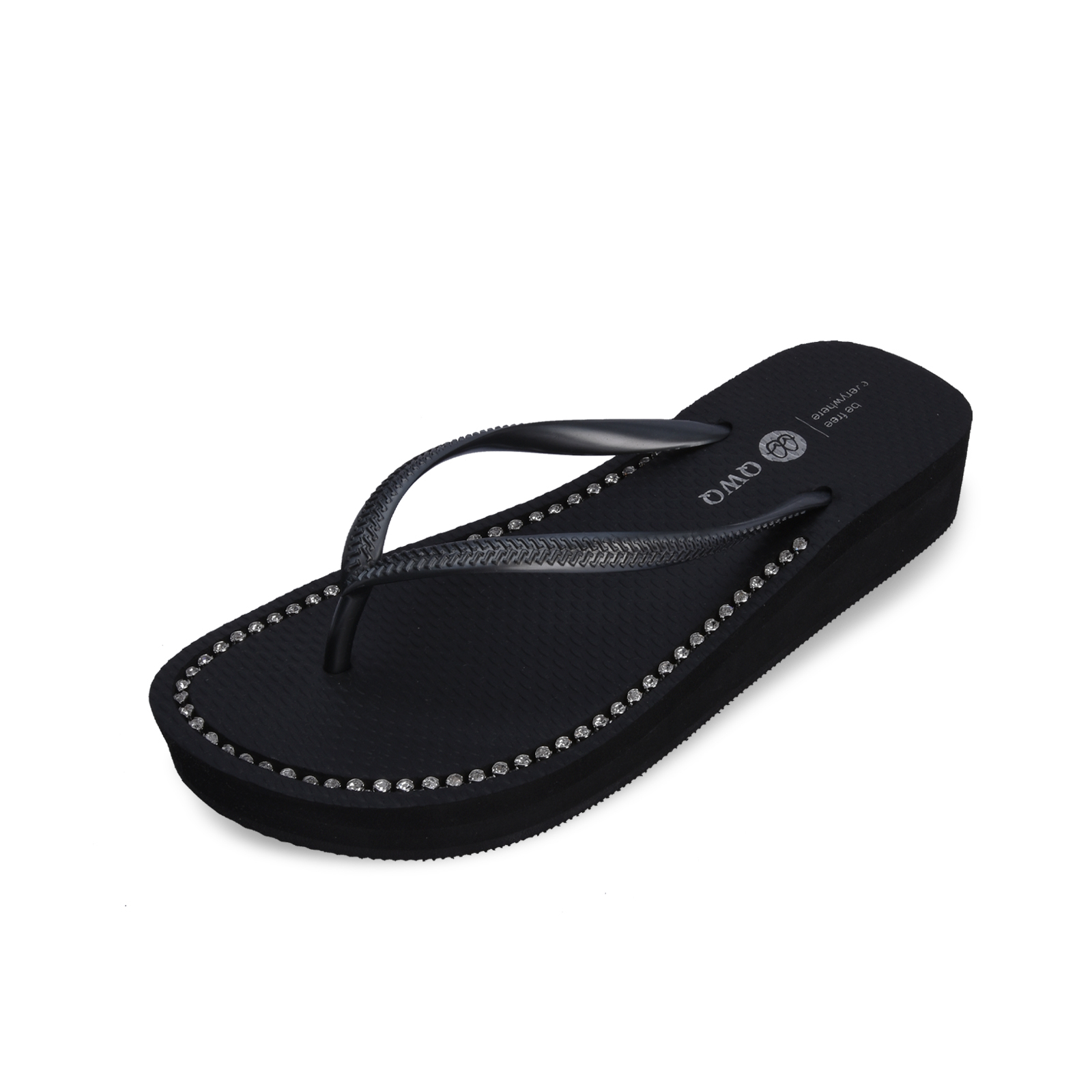 璀璨厚底拖鞋 女款6公分厚底 國際知名水鑽元素 曜石黑