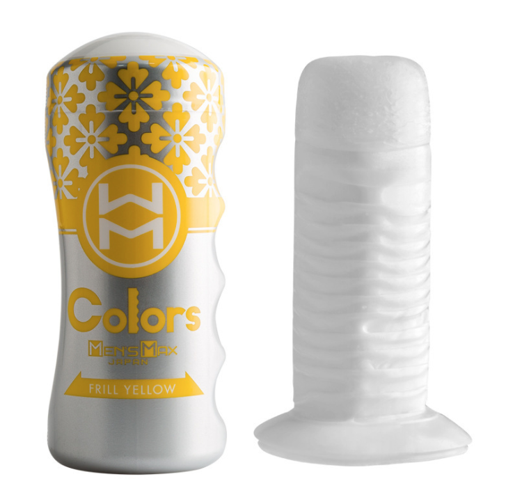 〔日本原裝進口〕 MEN'S MAX 《COLORS 系列》超真空快感吸啜體驗飛機杯 （FRILL YELLOW / 褶邊黃色 / 多皺褶刺激感）