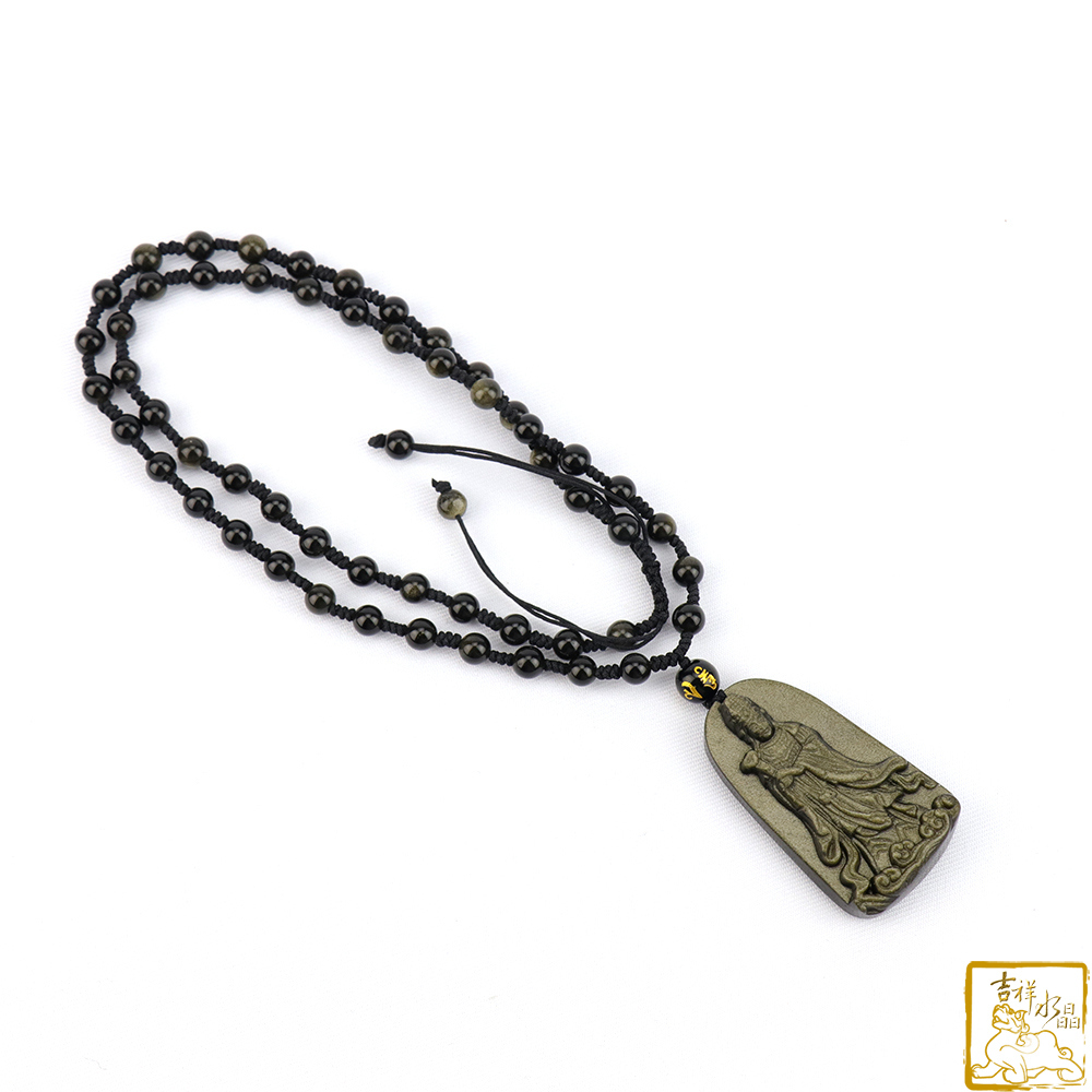 金沙黑曜石媽祖項鍊 6.4cm 辟邪保平安