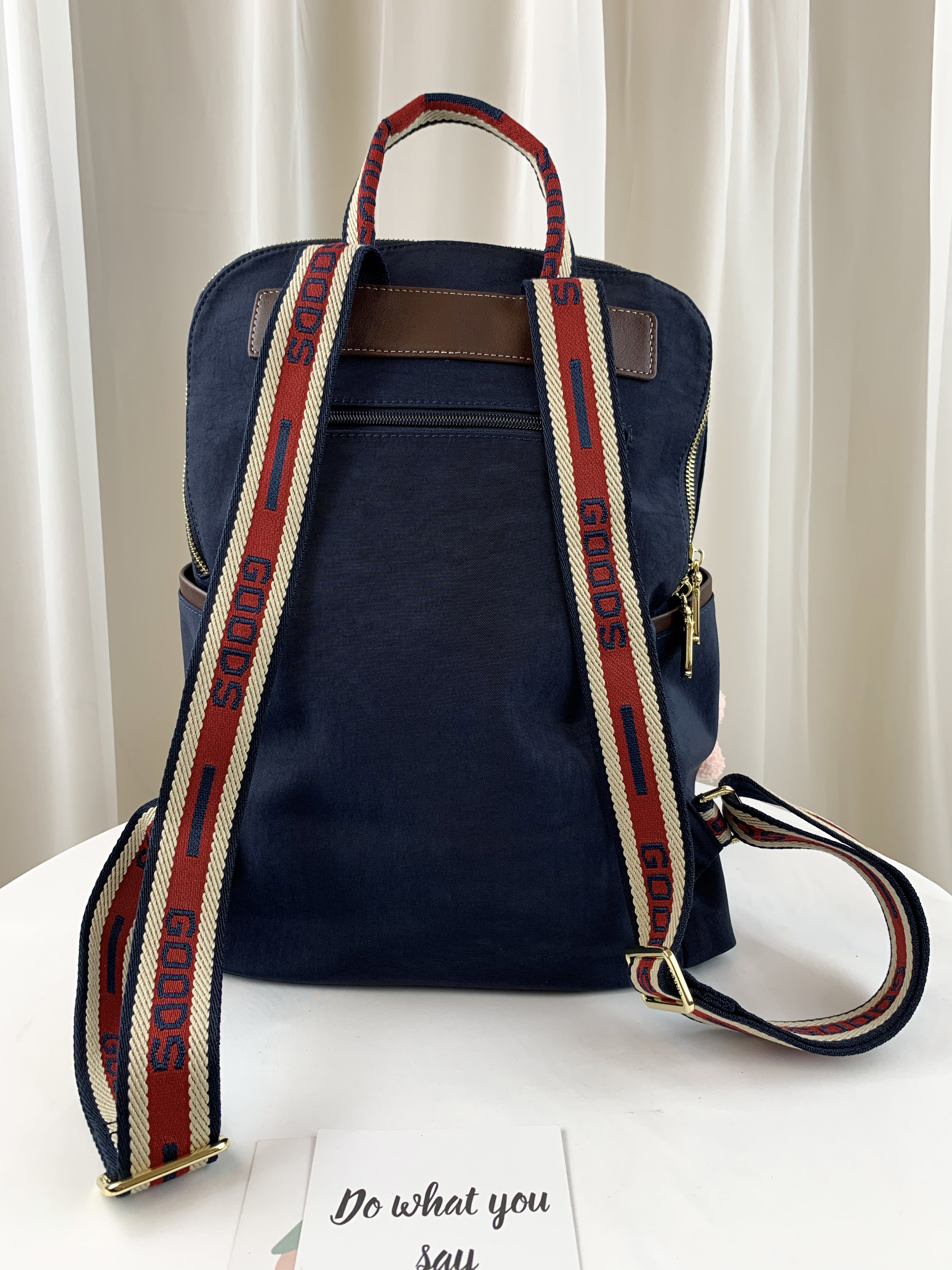 GOODS 織帶藍 丹寧運動風後背包 附小熊吊飾 #2559