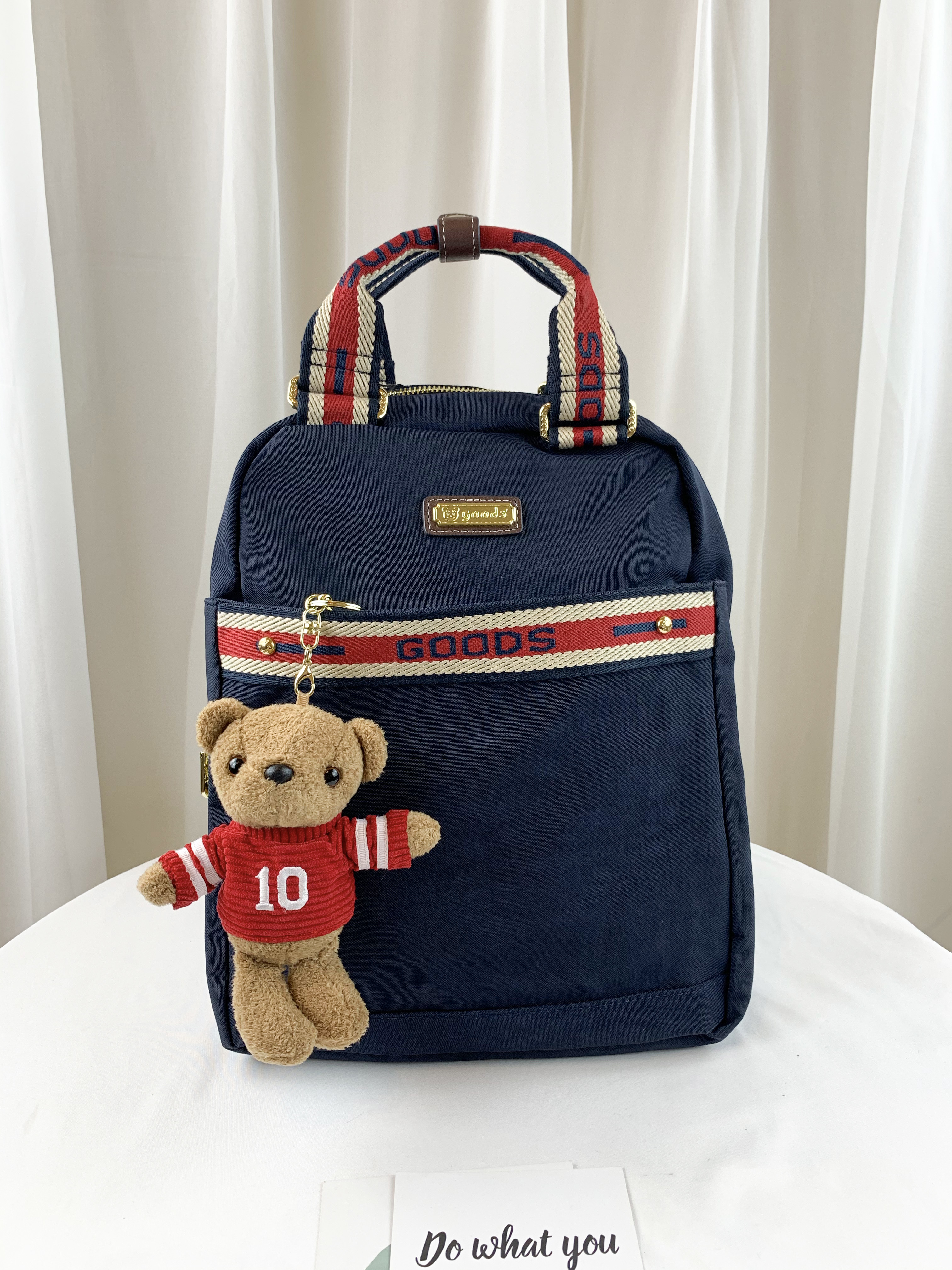 GOODS 織帶藍 運動風手提後背包 附小熊吊飾 #2692