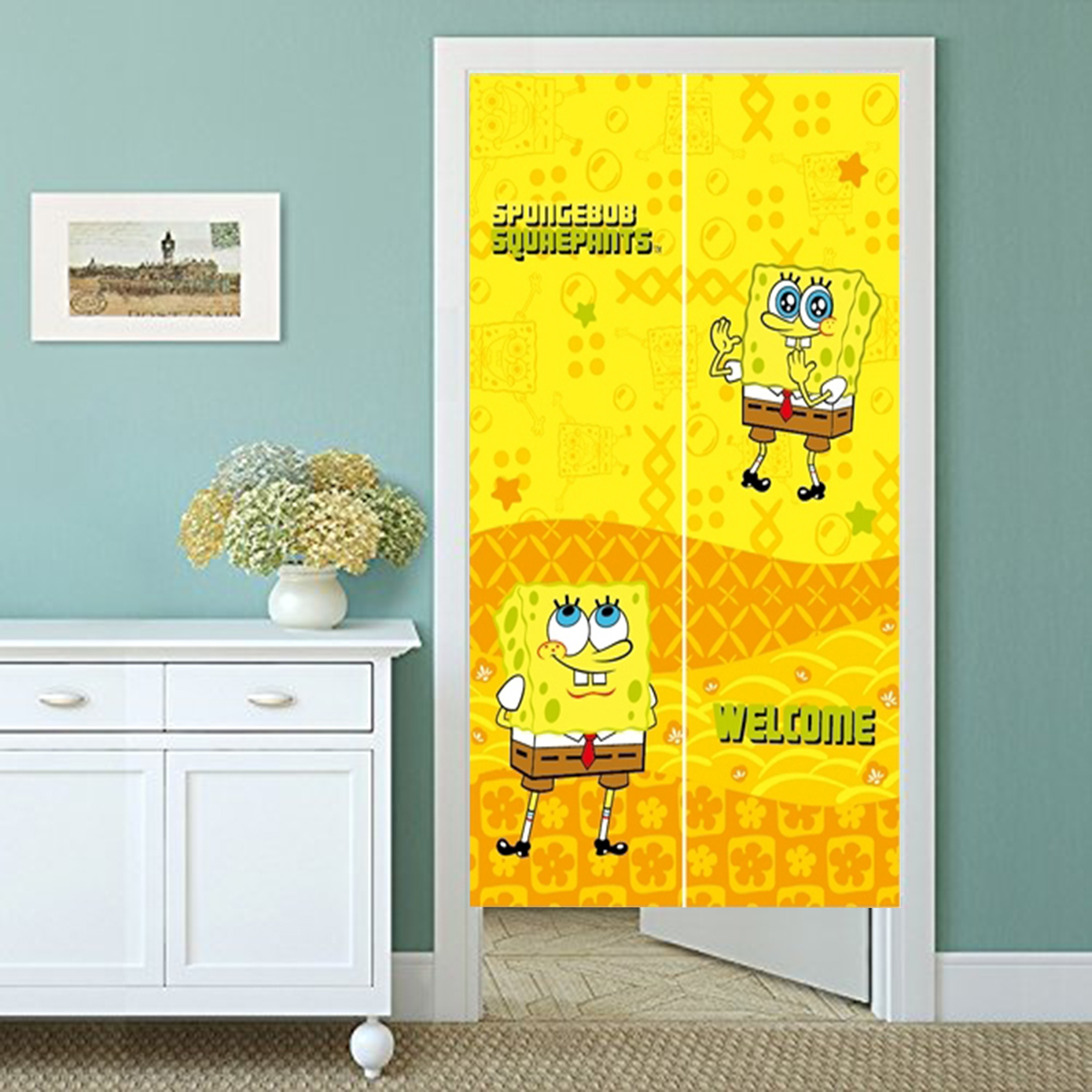 海綿寶寶卡通門簾(85x90cm)(85x150cm)_黃