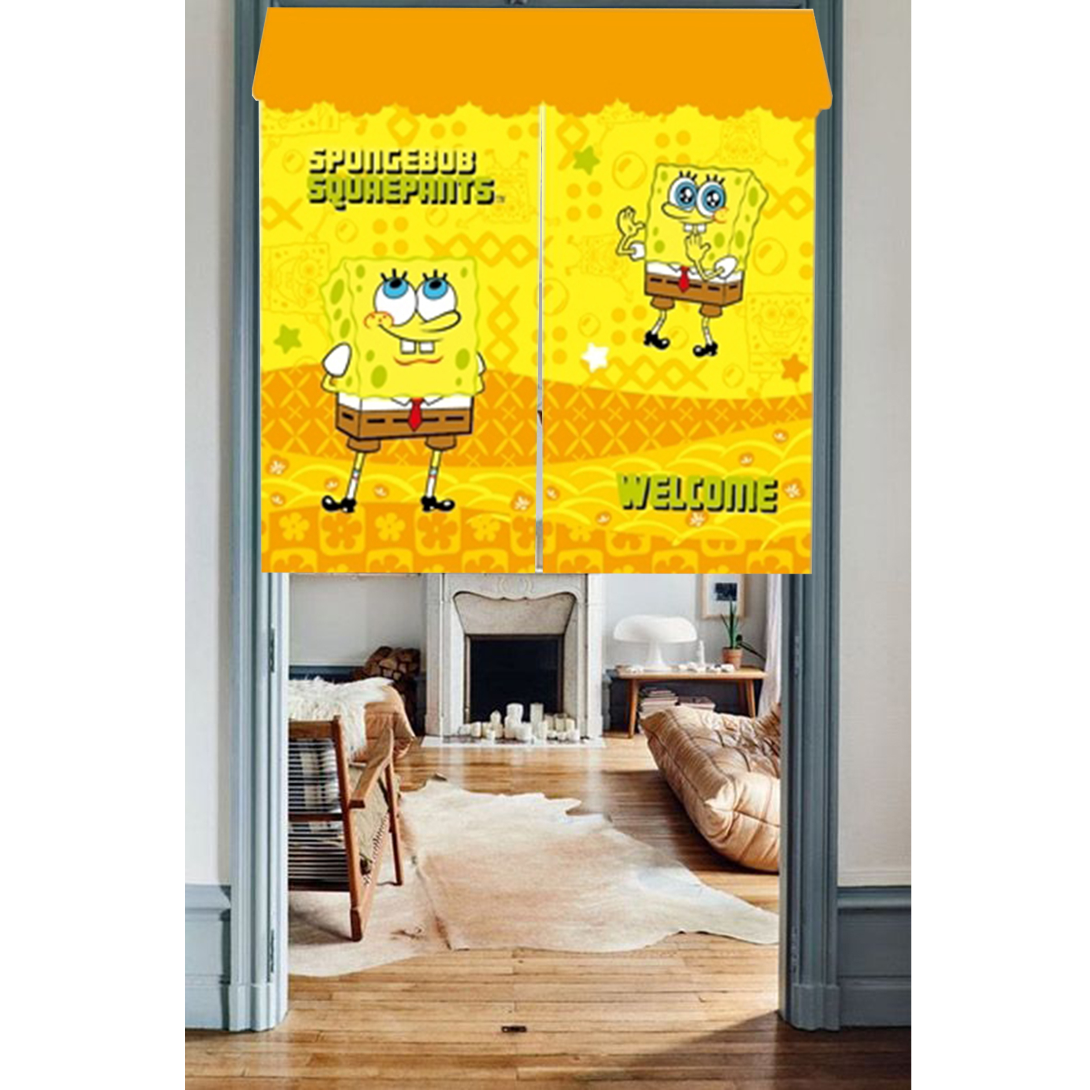 海綿寶寶卡通門簾(85x90cm)(85x150cm)_黃
