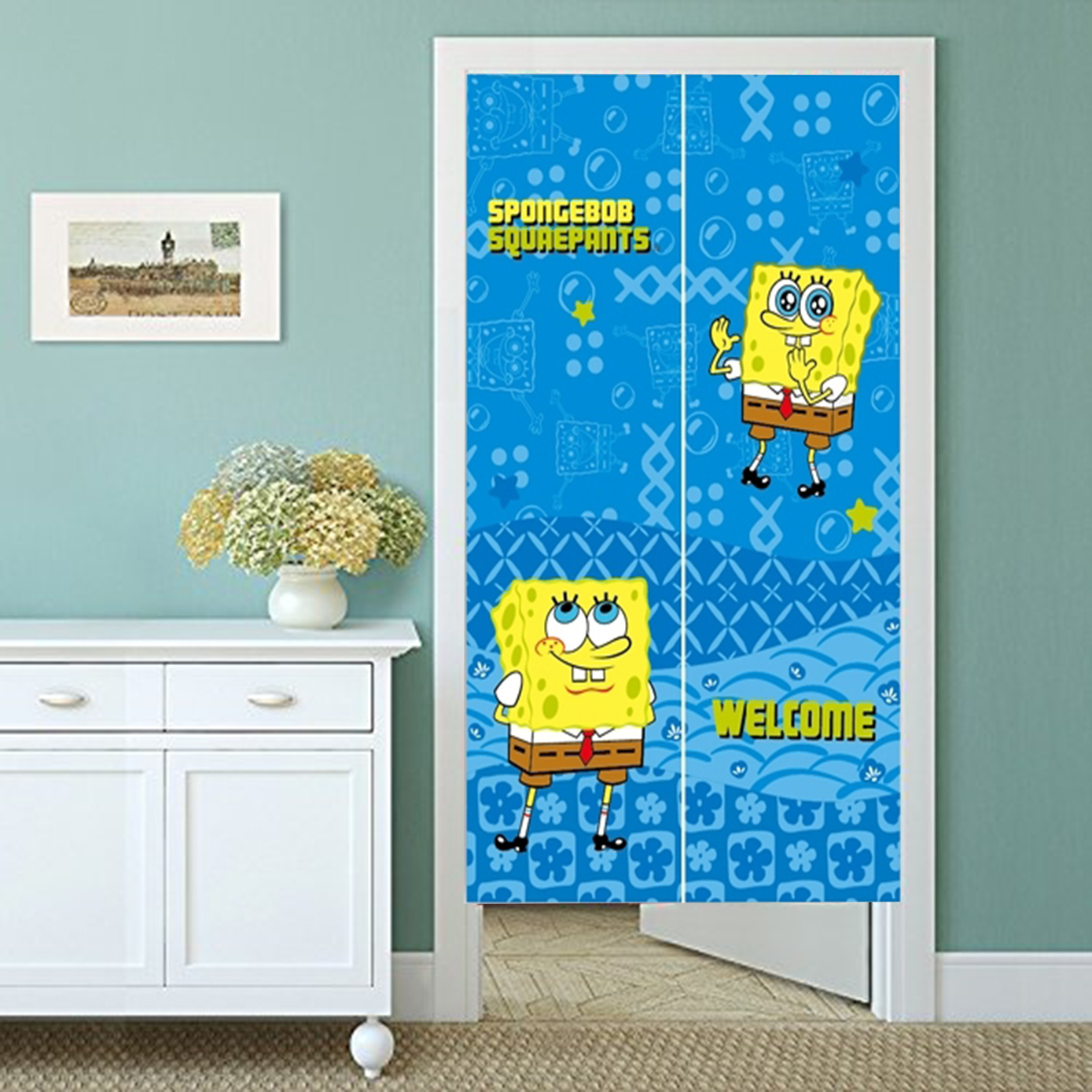 海綿寶寶卡通門簾(80x85cm)(85x145cm)_藍