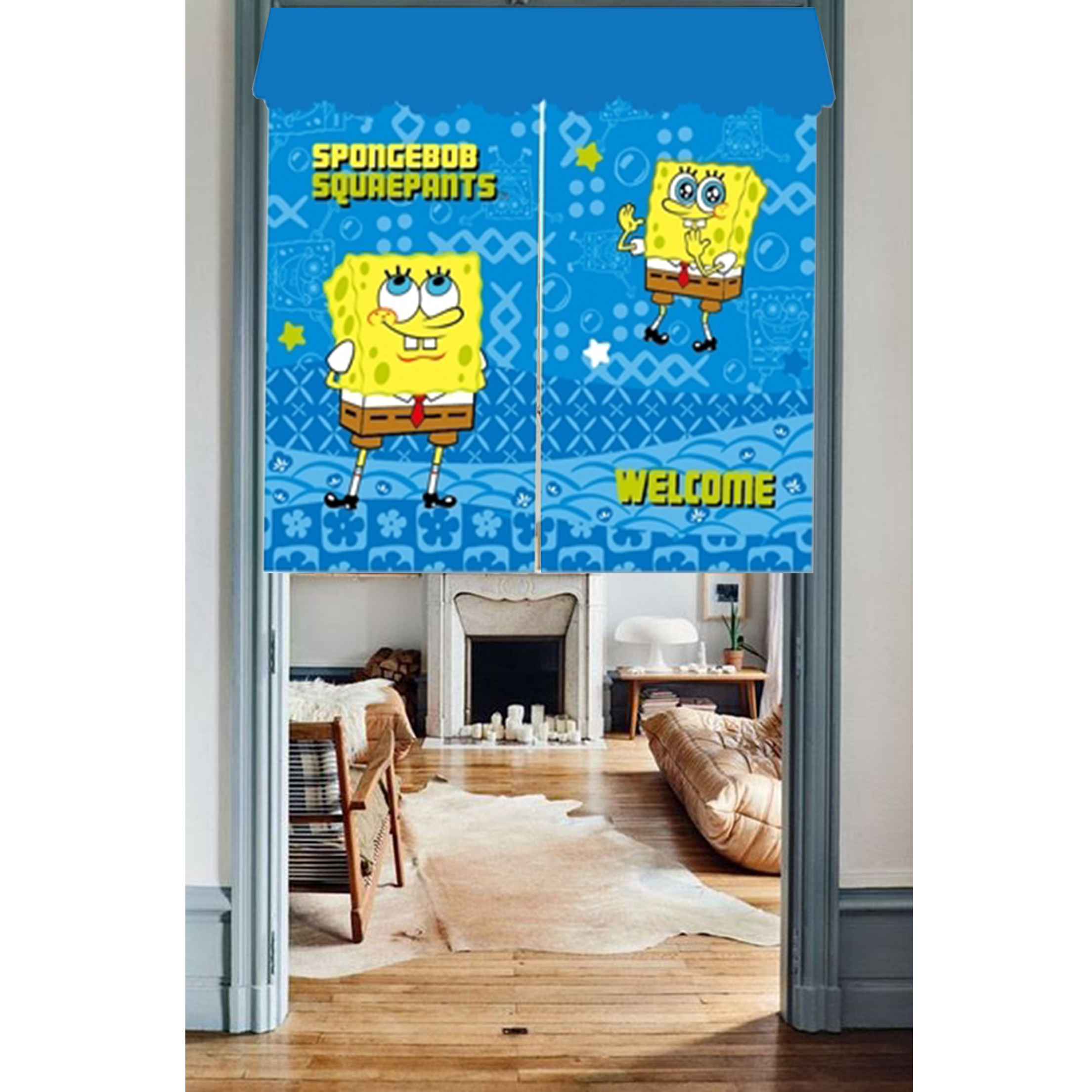 海綿寶寶卡通門簾(80x85cm)(85x145cm)_藍