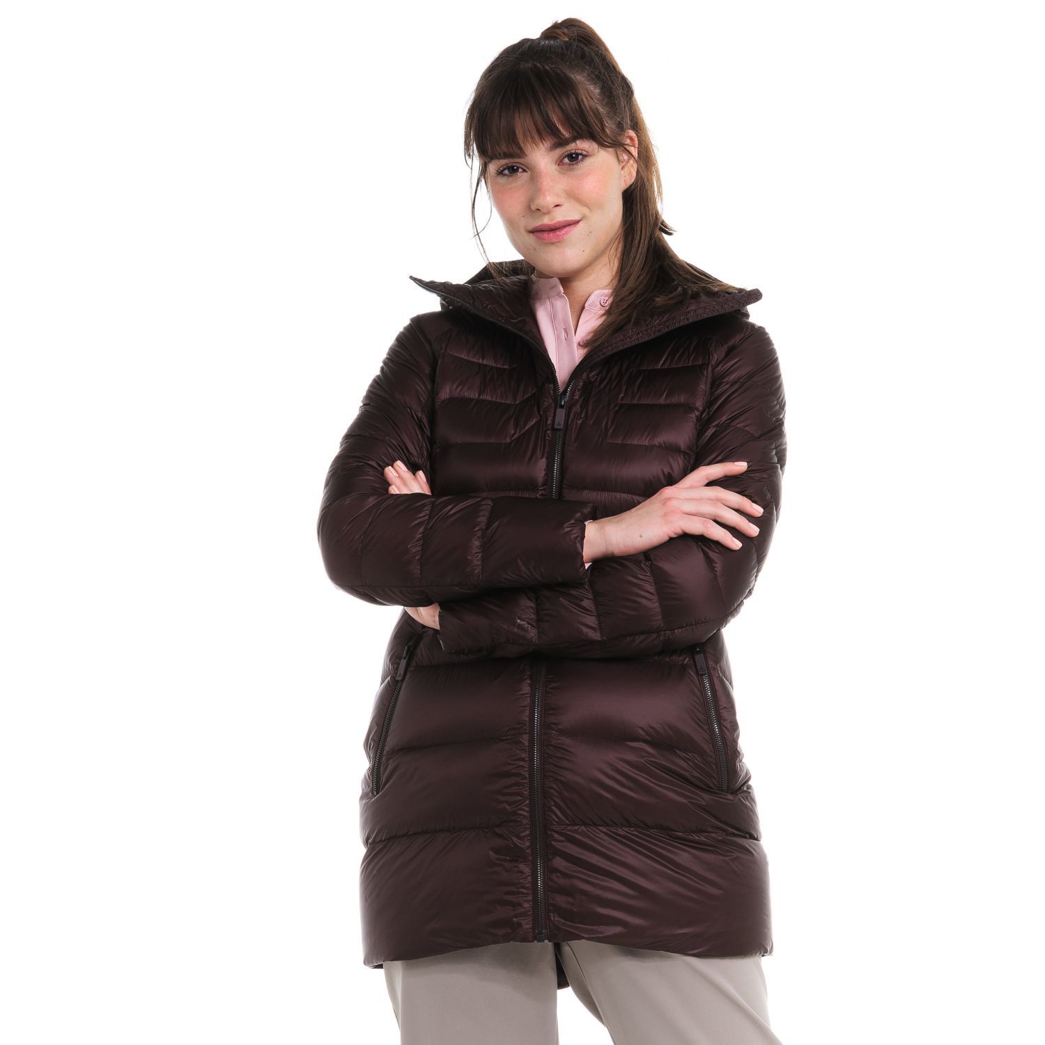 【Schoffel】女保暖透氣抗風雪羽絨連帽外套 / 0SL20-12807-棕紫紅