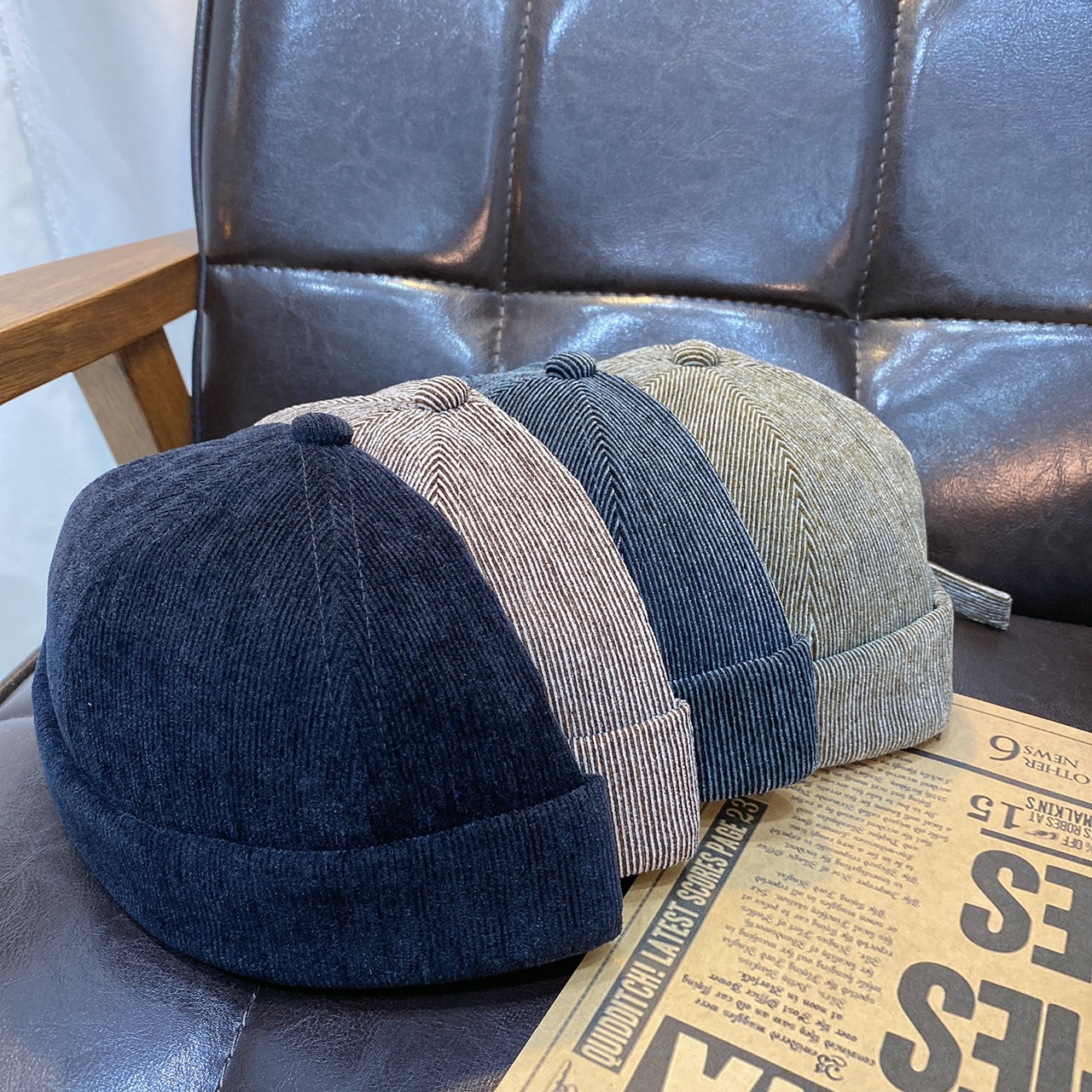 坑條絨布水兵帽/四色