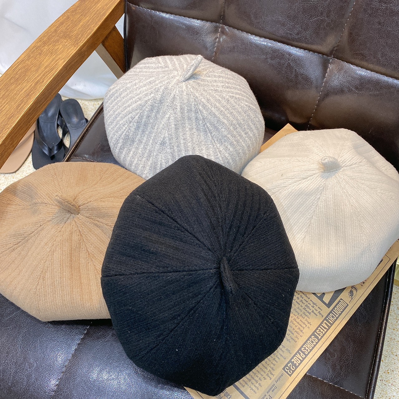 微坑條貝雷帽/四色