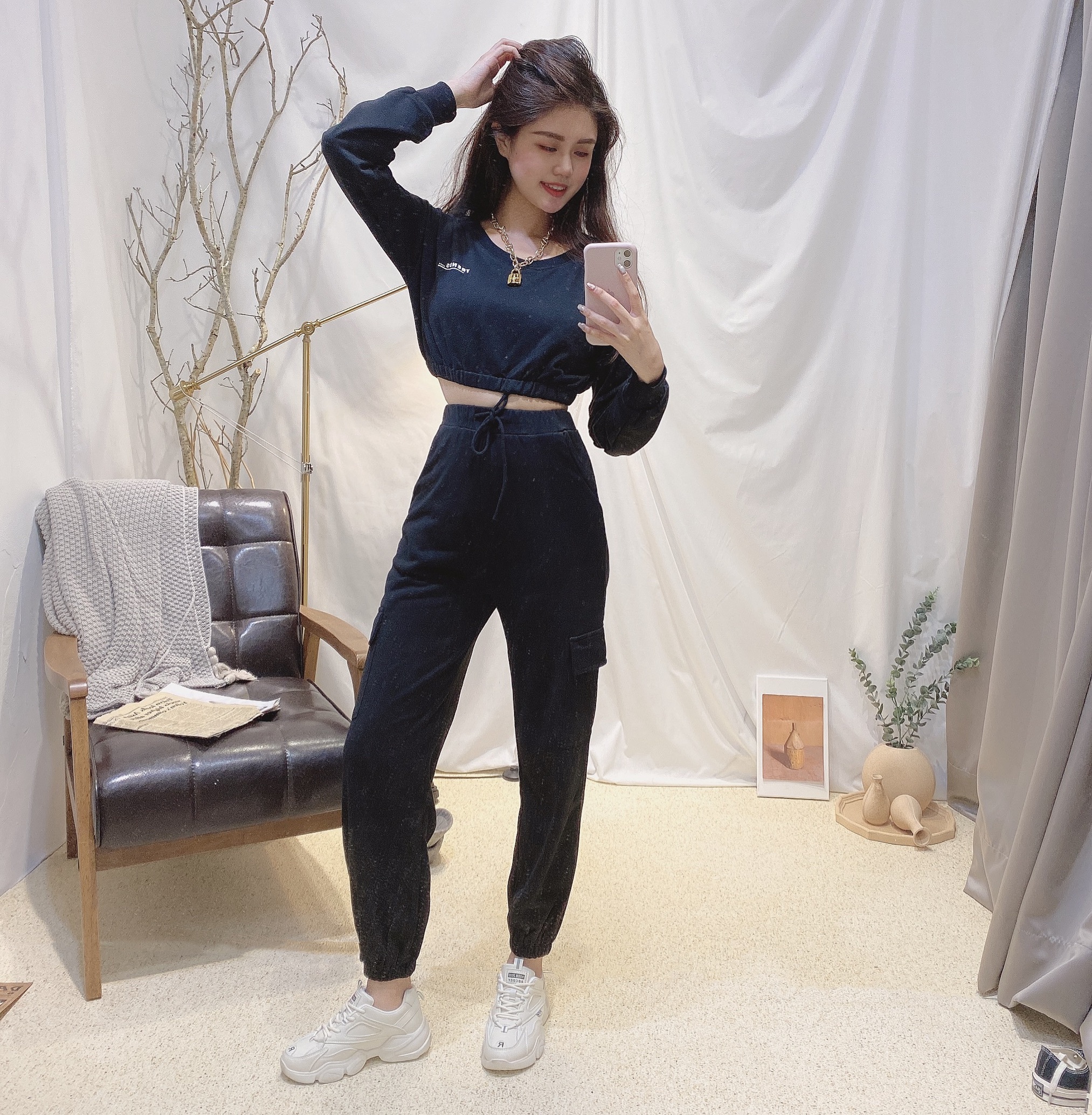 休閒舒適縮口套裝/二色