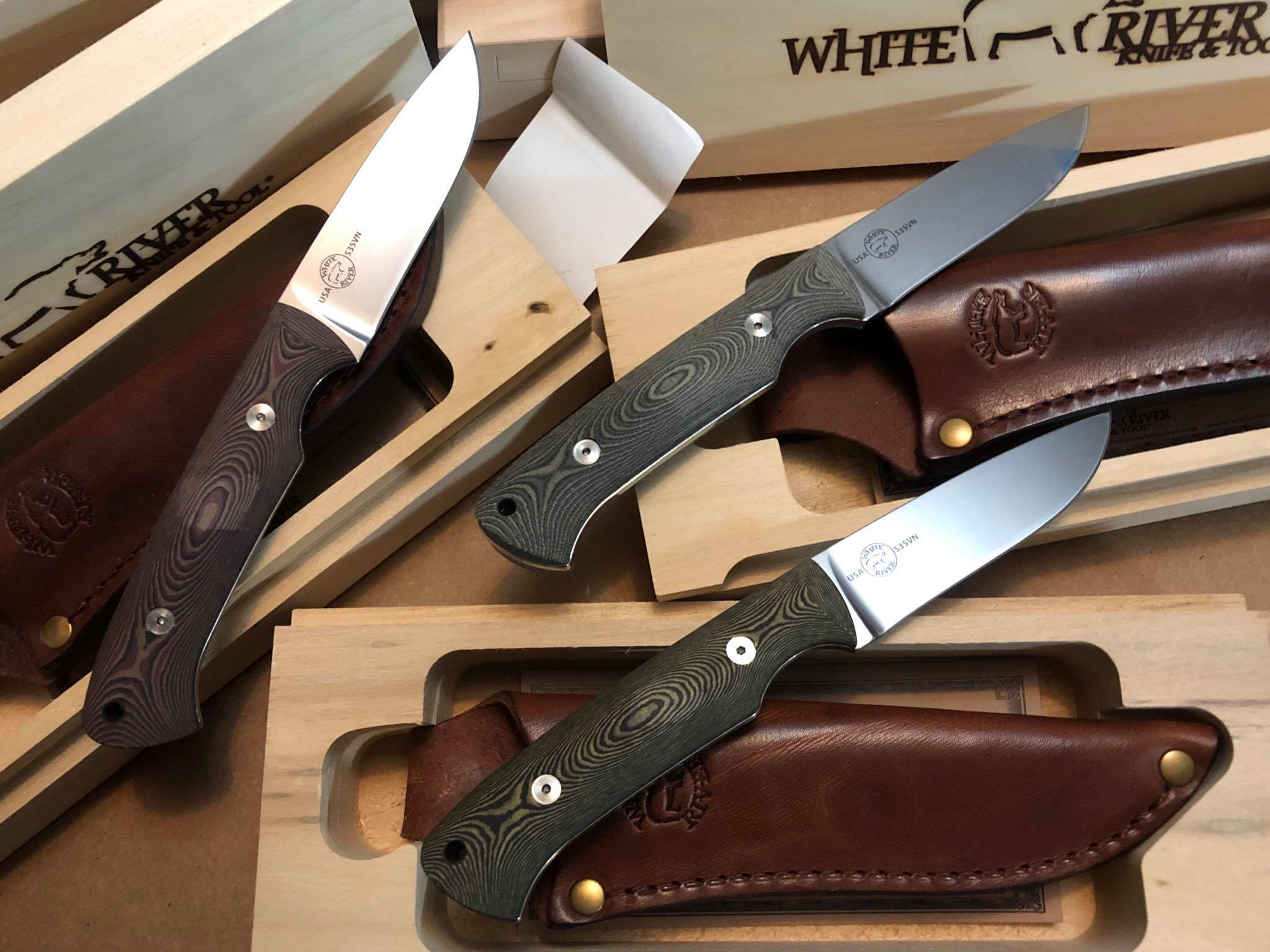 White River Knives Small Game Knife Natural Burlap Micarta hunting knife,  Owen Baker Jr. design