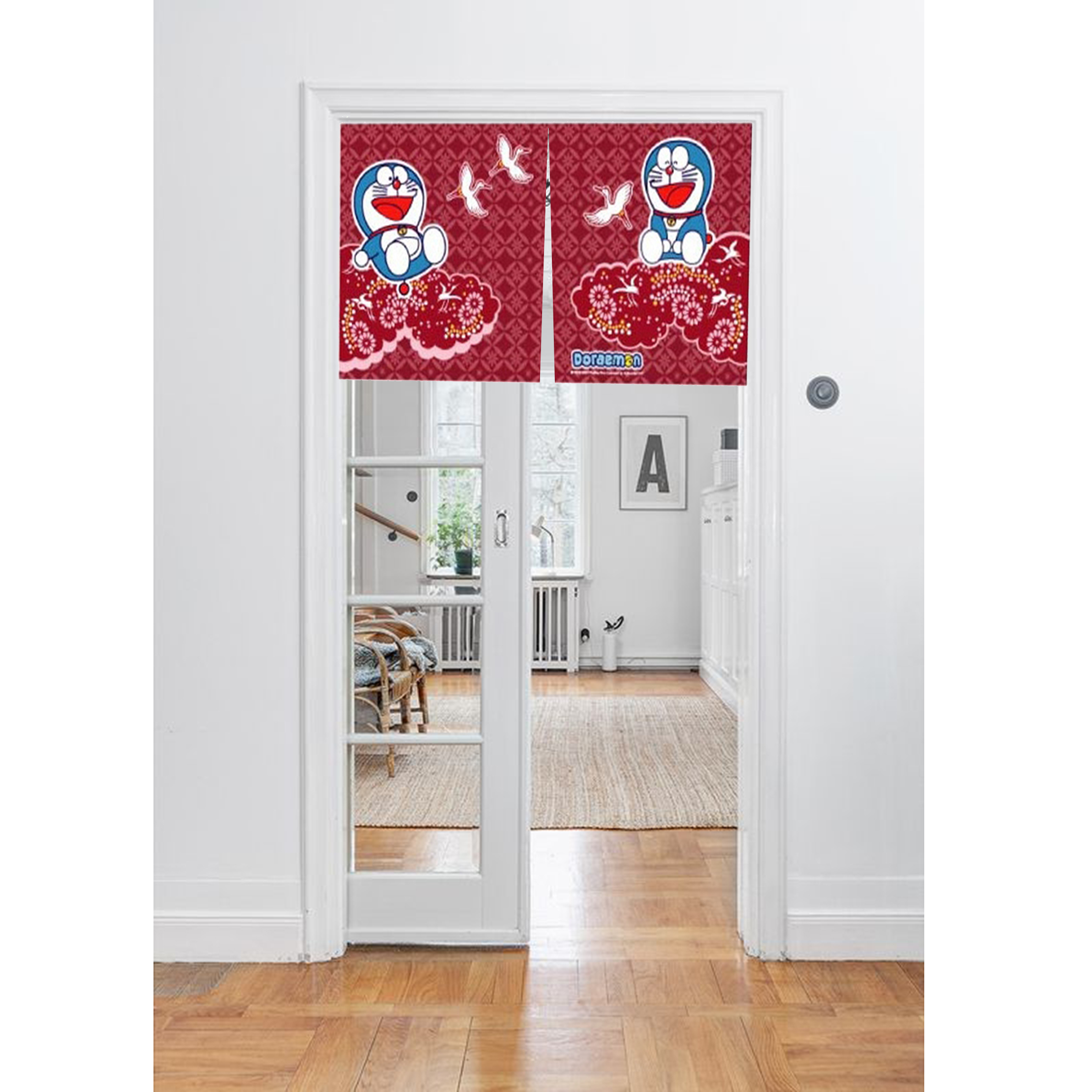 哆啦a夢卡通門簾(85x45cm)_丹頂鶴紅