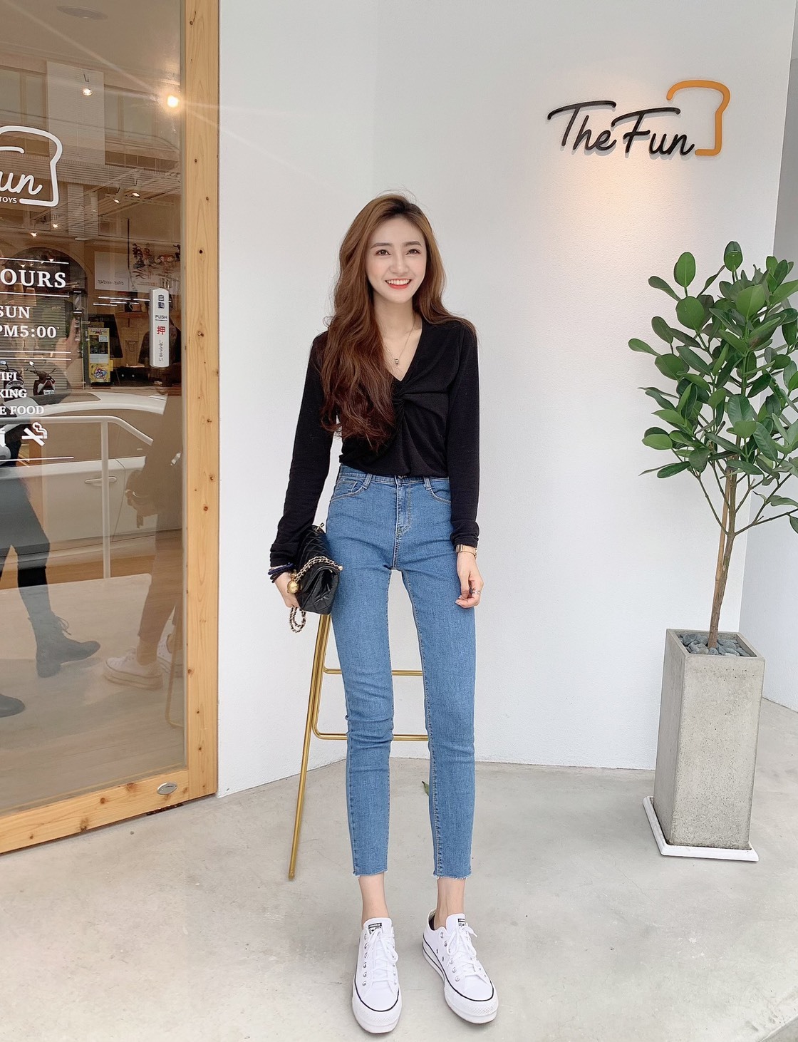 🔥 10.21 直播新品］💥加大尺碼顯瘦款］🇰🇷正韓高腰內鬆緊腰超修身顯瘦合身牛仔褲（S-3XL)