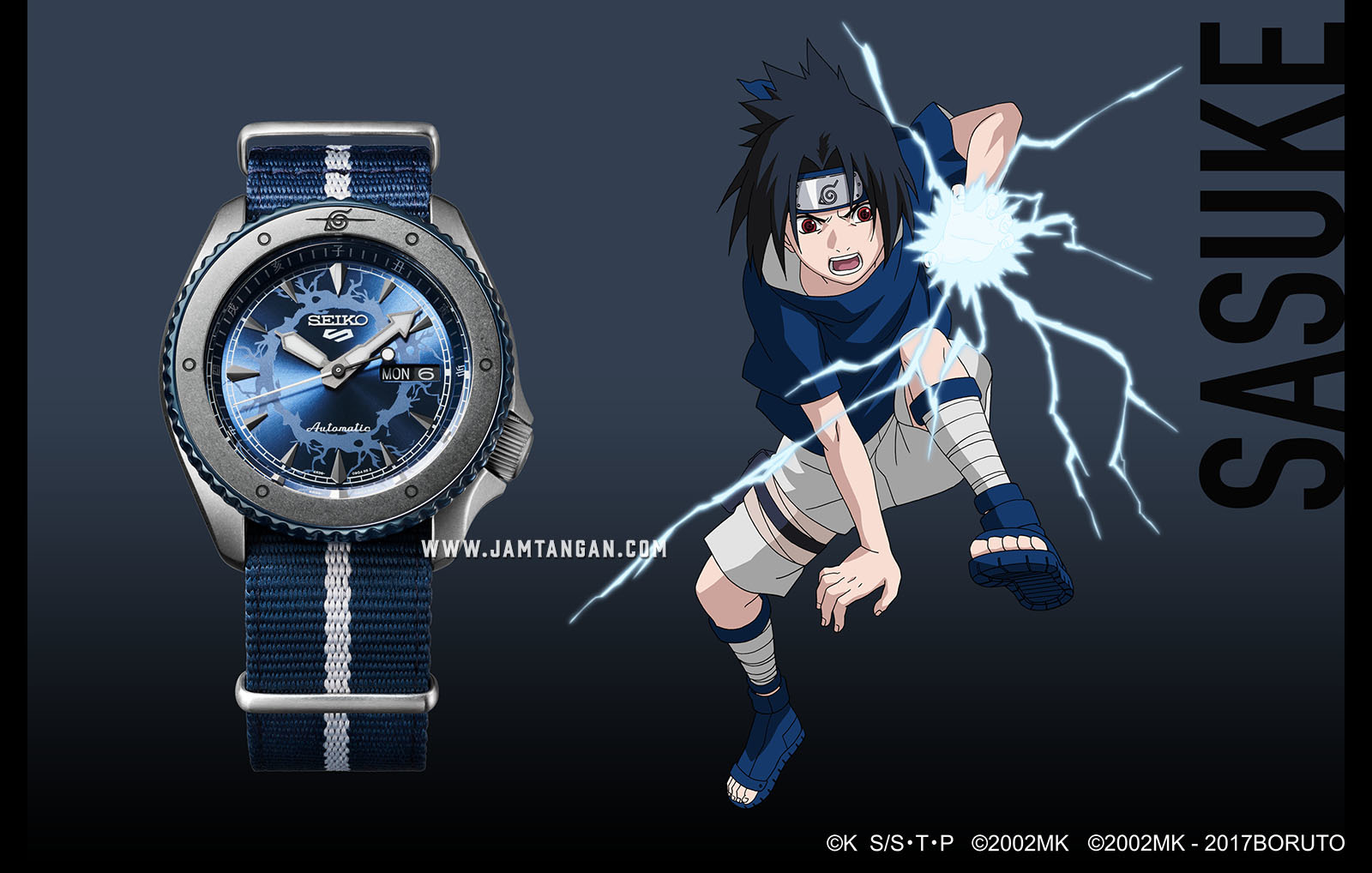 萬年鐘錶 - SEIKO  5 Sports  聯名 火影忍者  BORUTO  - 佐助 機械男錶  SRPF69K1 / 4R36-09F0B 錶徑42.5MM