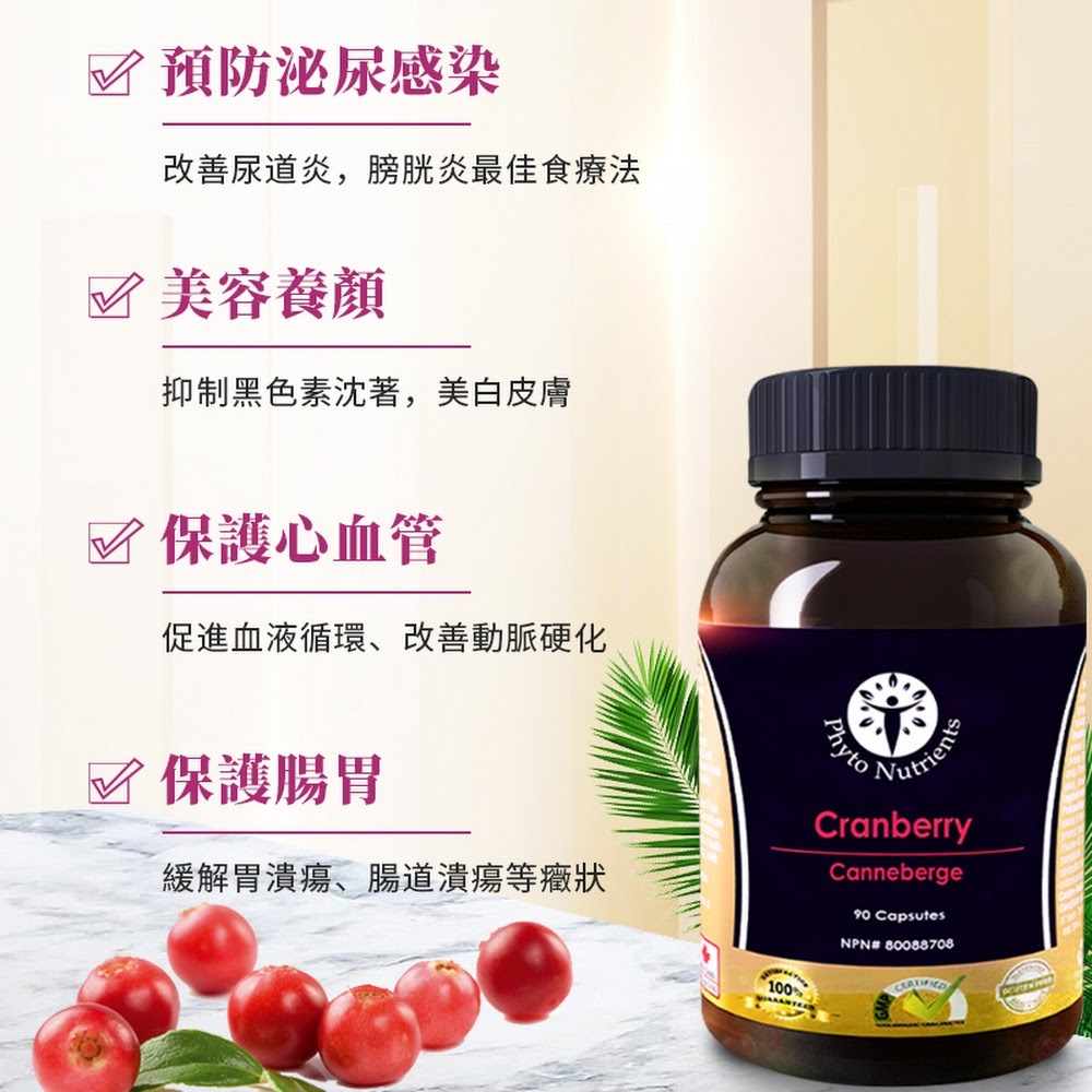 安迅康-蔓越莓膠囊90粒【正品】能有效預防泌尿道感染、抑制膀胱及尿道細菌感染，調節免疫力。蔓越莓的另一重要特性－抗氧化性。