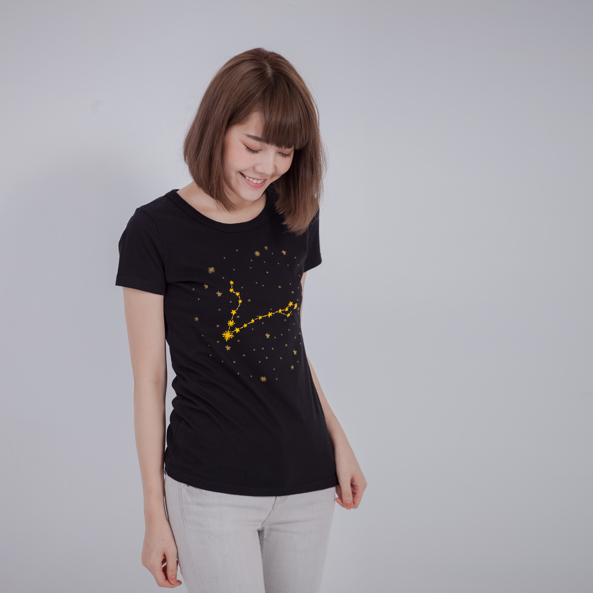 Star sign 星座連連看 蜜桃棉 短袖 女T恤 黑色